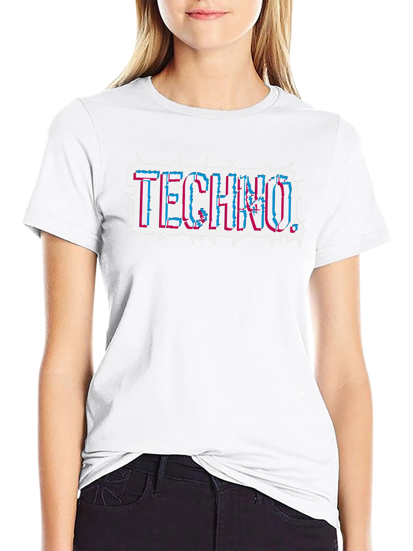 Techno Glitch Style Black T-Shirt