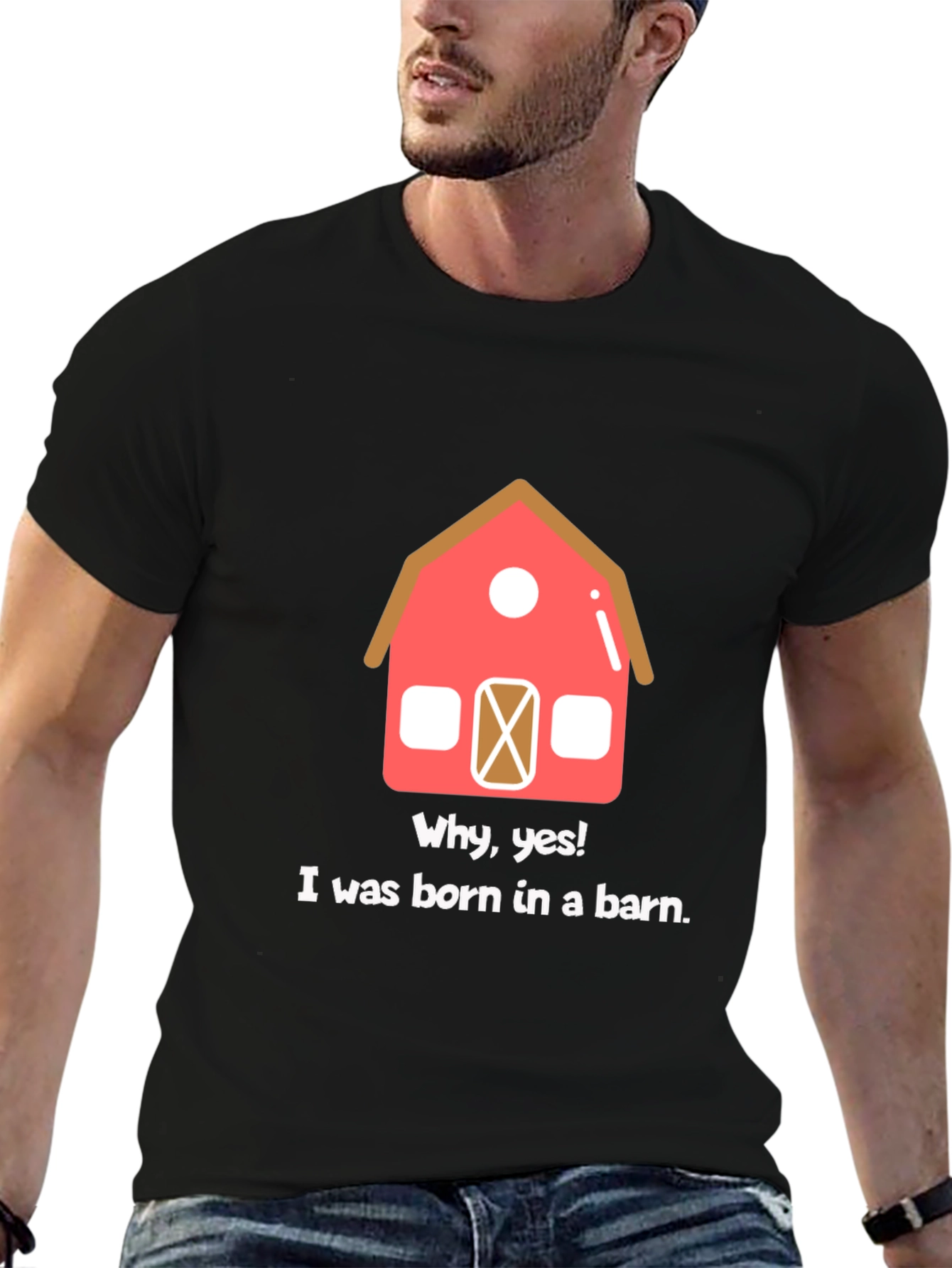 Born in a Barn Funny Graphic T-Shirt