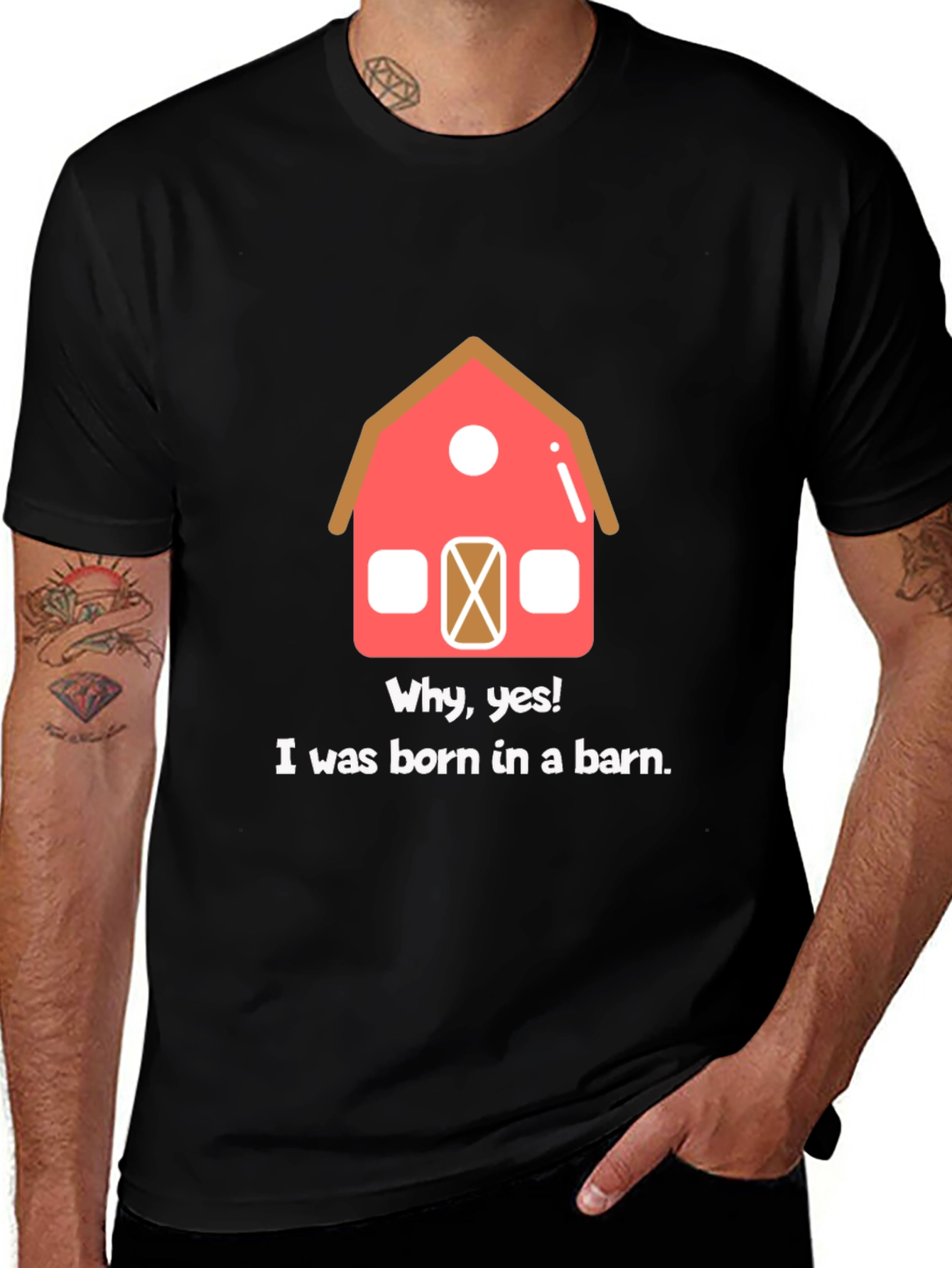 Born in a Barn Funny Graphic T-Shirt