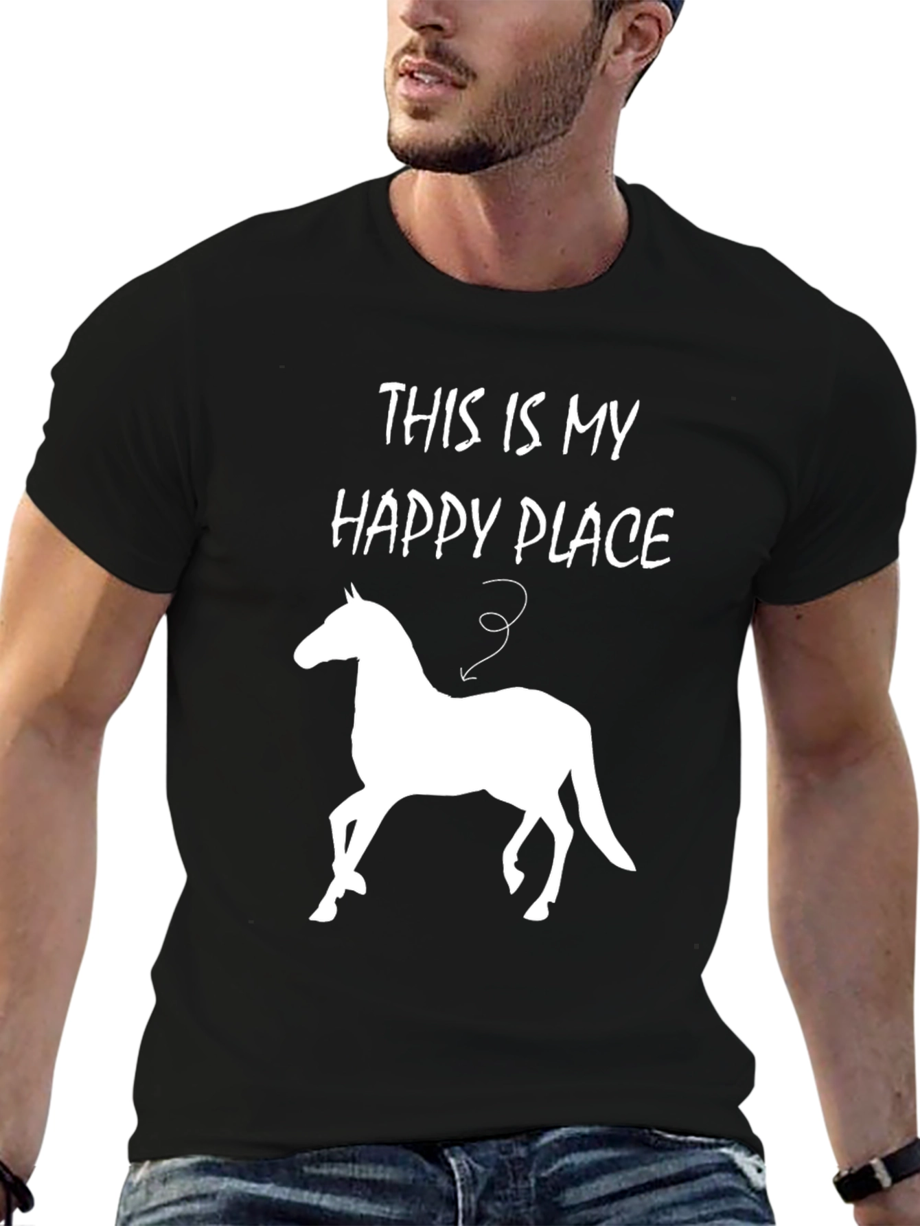 Happy Place Horse T-Shirt - Mens Black Tee