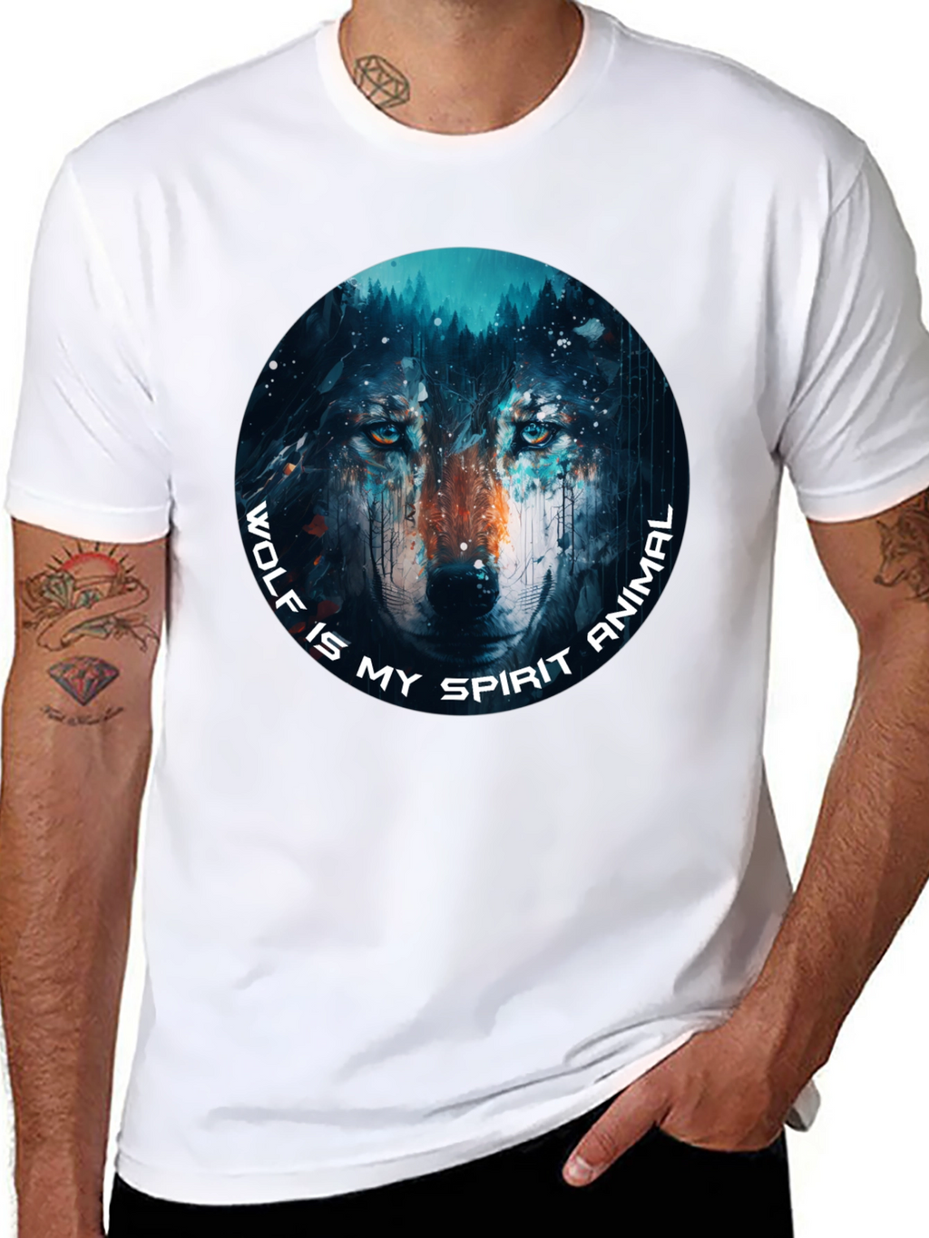 Wolf Spirit Animal Graphic Tee - Black Cotton T-Shirt
