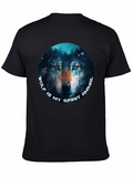 Wolf Spirit Animal Graphic Tee - Black Cotton T-Shirt