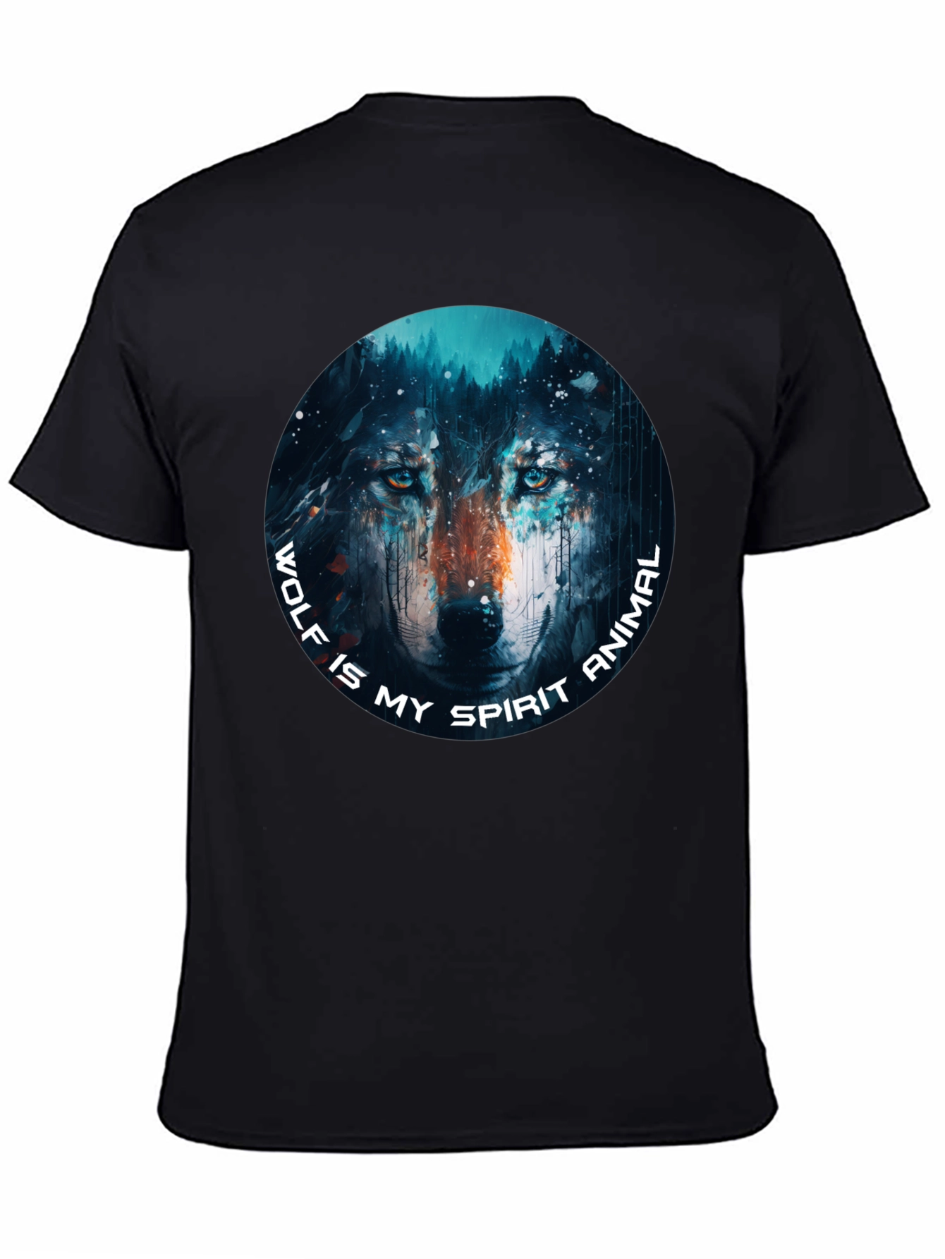 Wolf Spirit Animal Graphic Tee - Black Cotton T-Shirt
