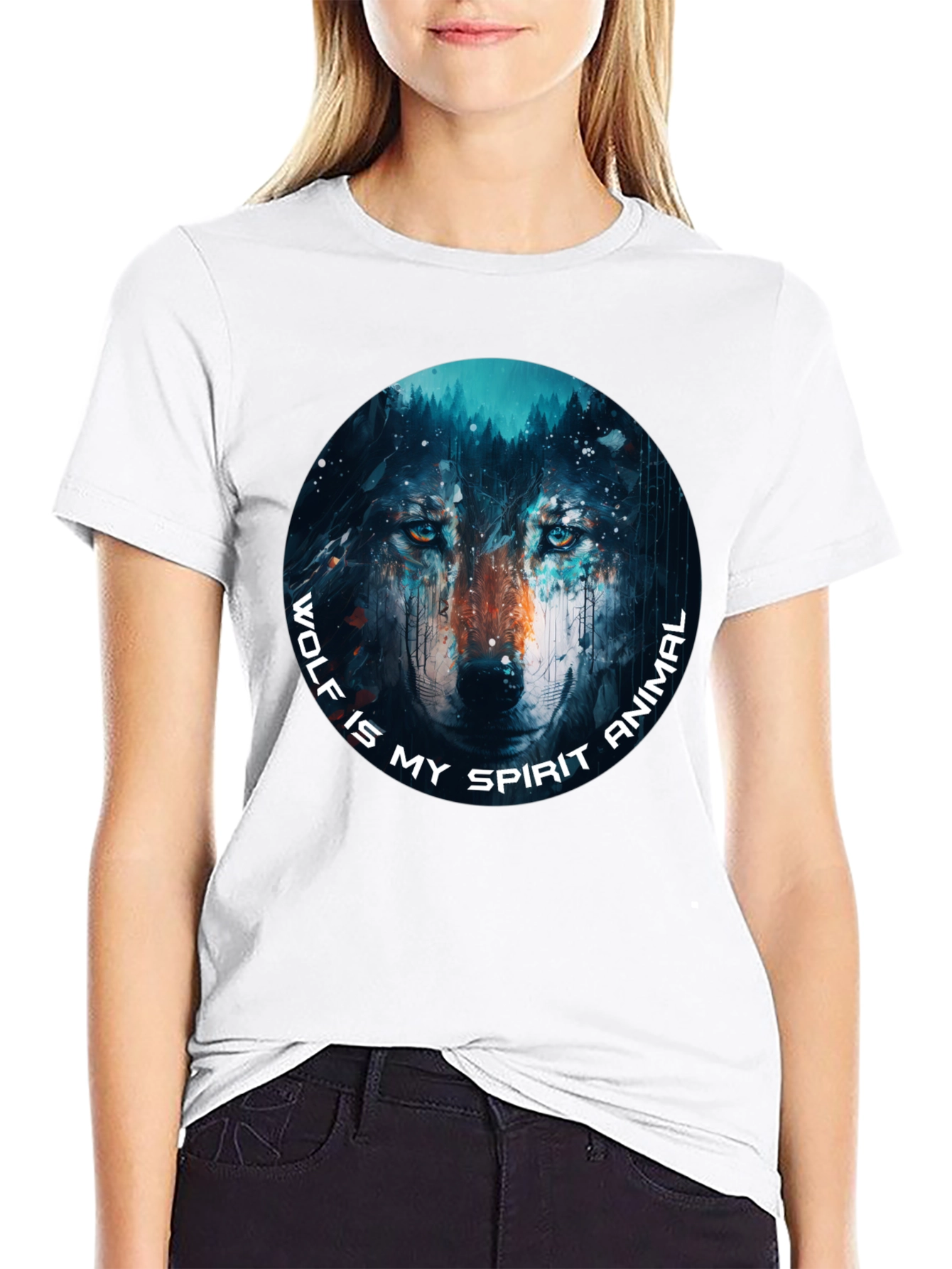 Wolf Spirit Animal Graphic Tee - Black Cotton T-Shirt