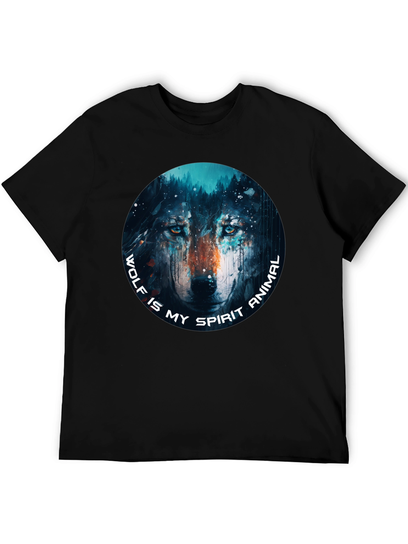 Wolf Spirit Animal Graphic Tee - Black Cotton T-Shirt