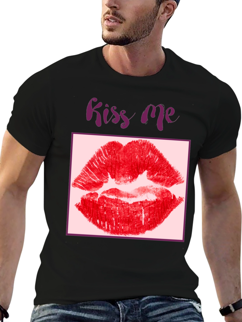 Kiss Me Lips Graphic Black T-Shirt