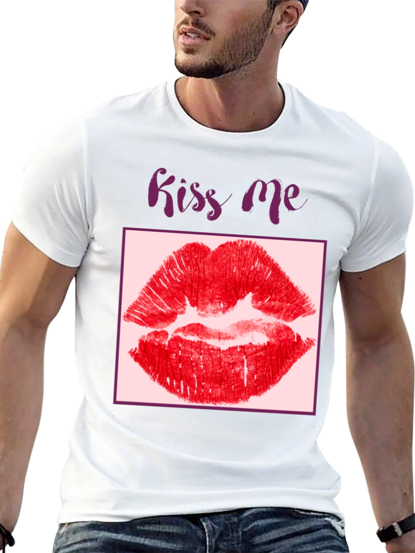 Kiss Me Lips Graphic Black T-Shirt