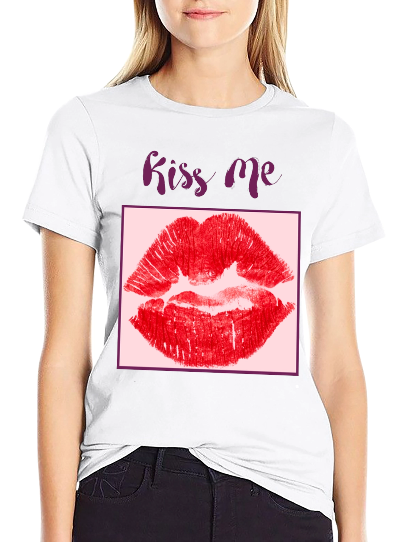 Kiss Me Lips Graphic Black T-Shirt
