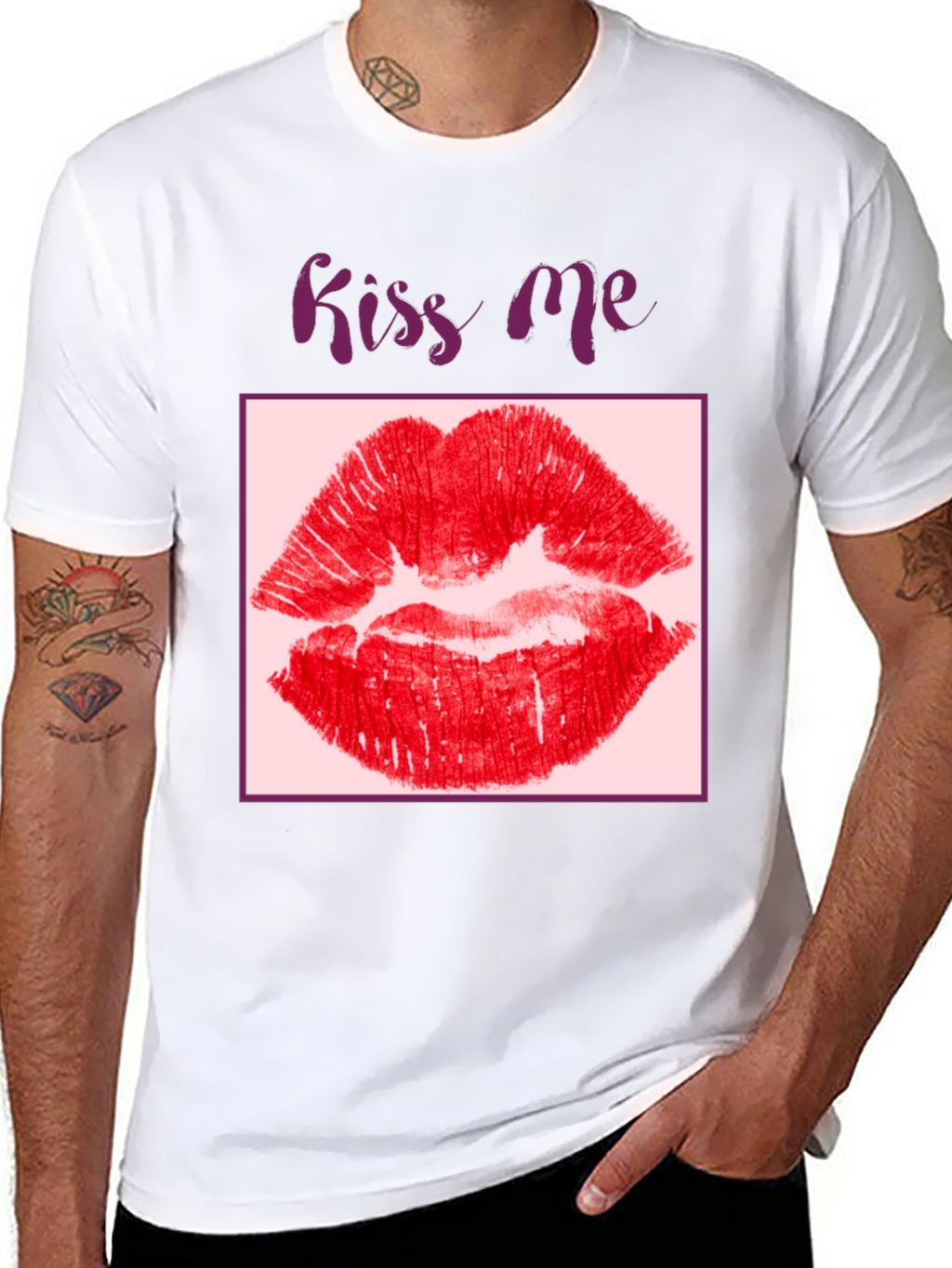 Kiss Me Lips Graphic Black T-Shirt