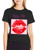Kiss Me Lips Graphic Black T-Shirt