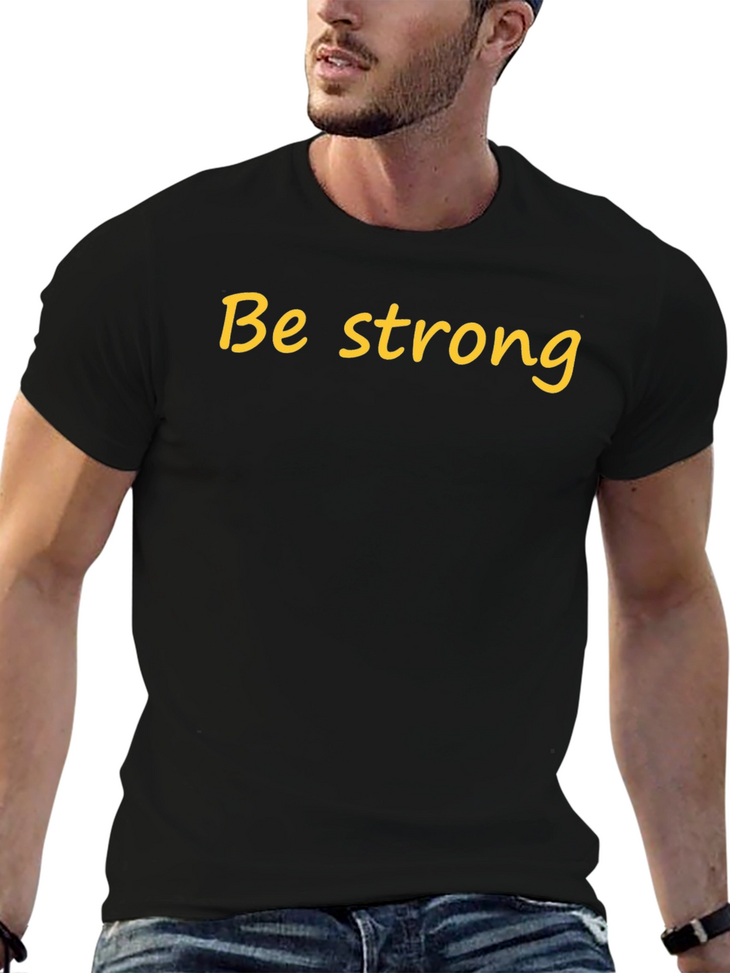 Be Strong Black Cotton T-Shirt