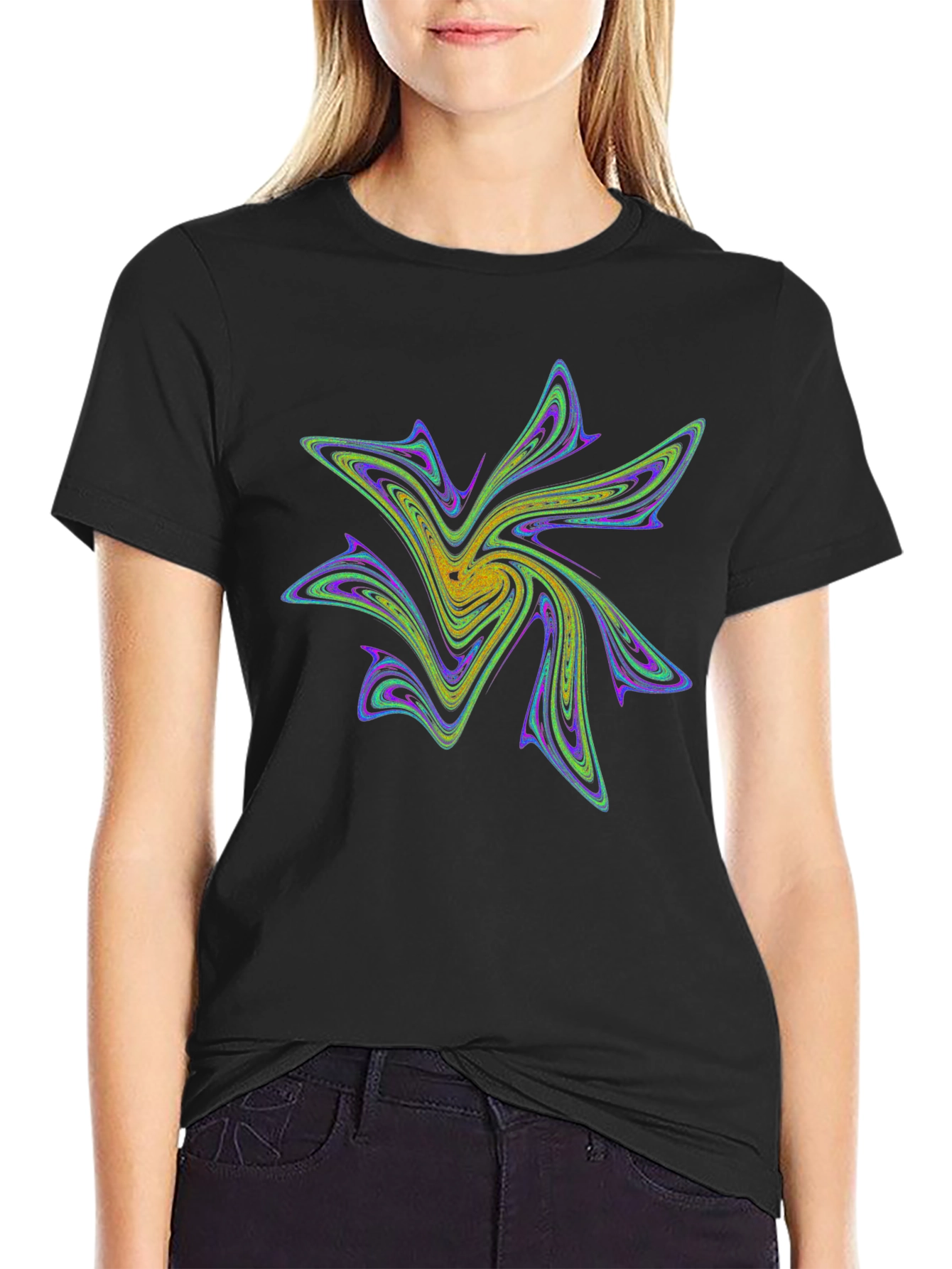 Abstract Fractal Design Black T-Shirt