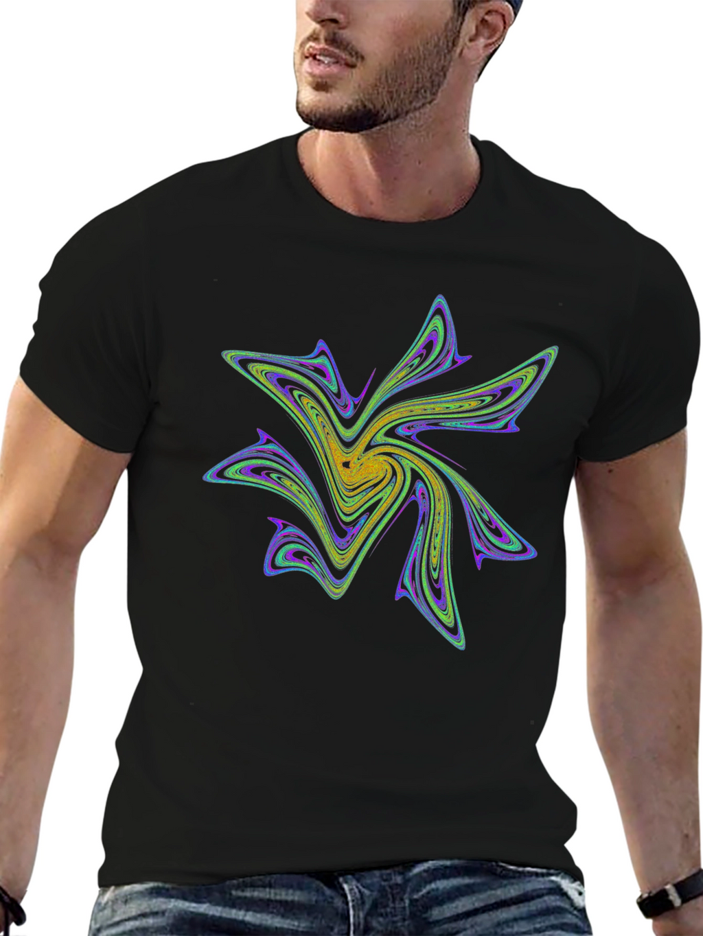 Abstract Fractal Design Black T-Shirt