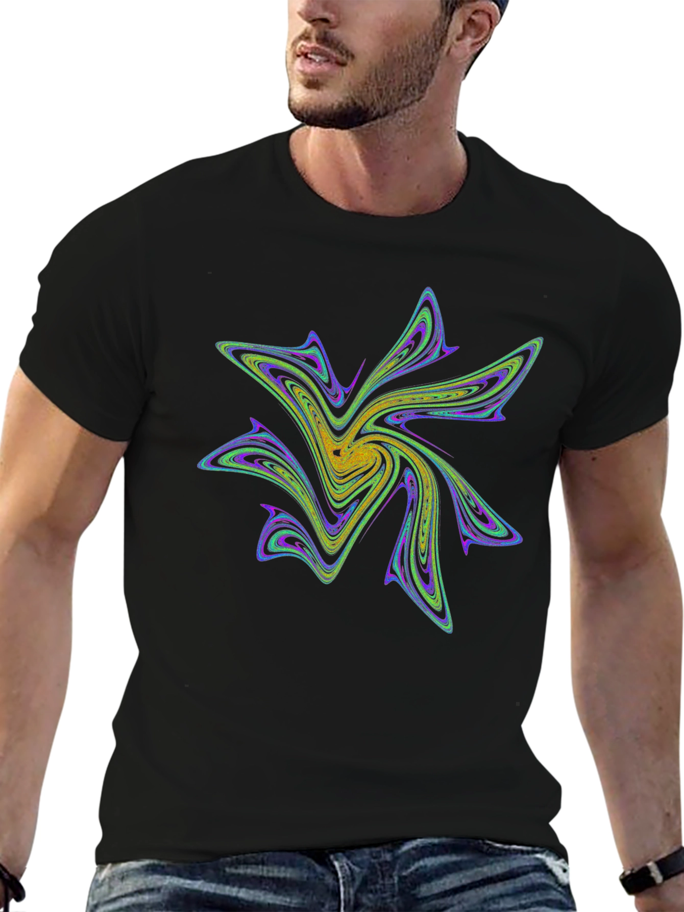 Abstract Fractal Design Black T-Shirt
