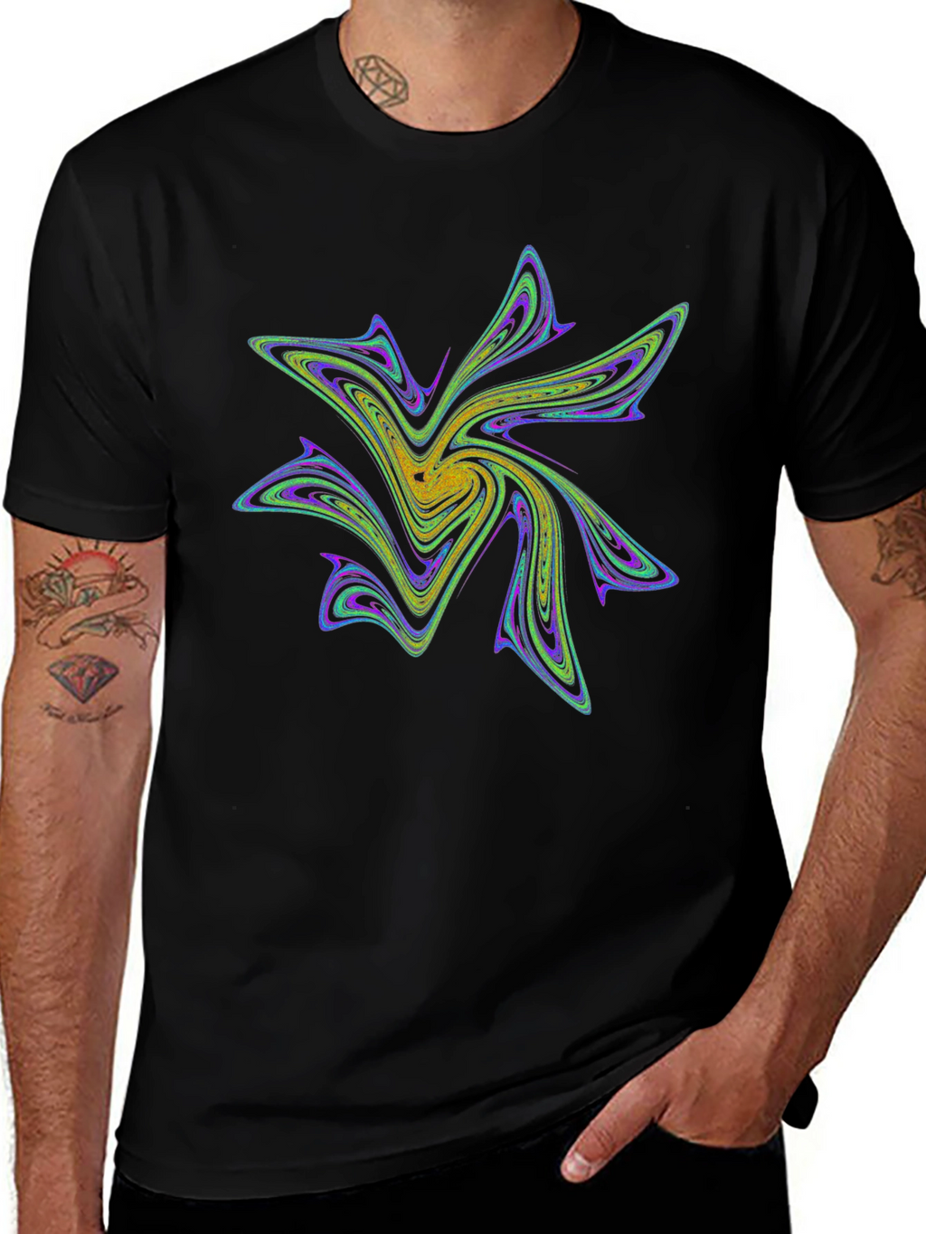 Abstract Fractal Design Black T-Shirt