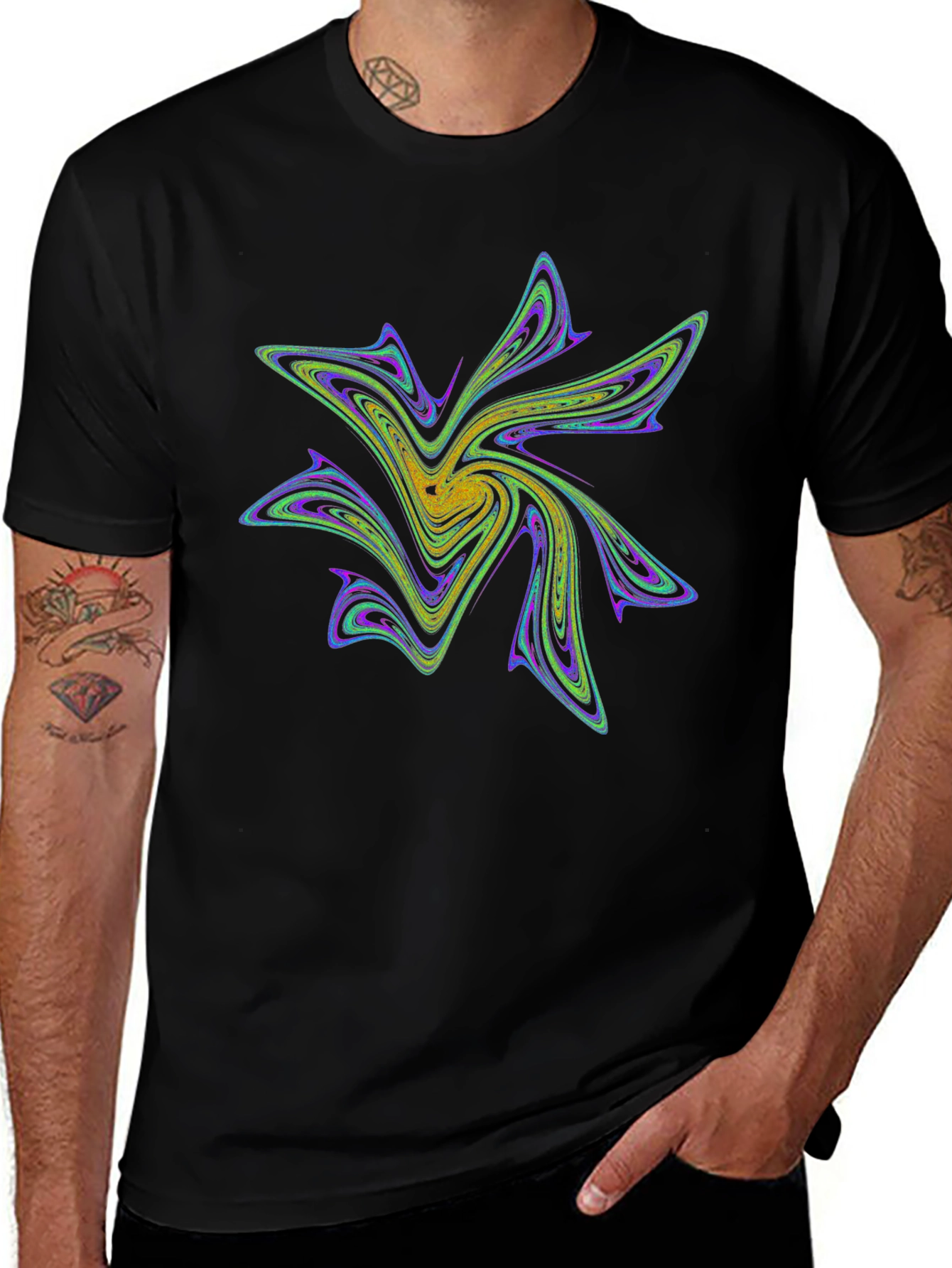 Abstract Fractal Design Black T-Shirt