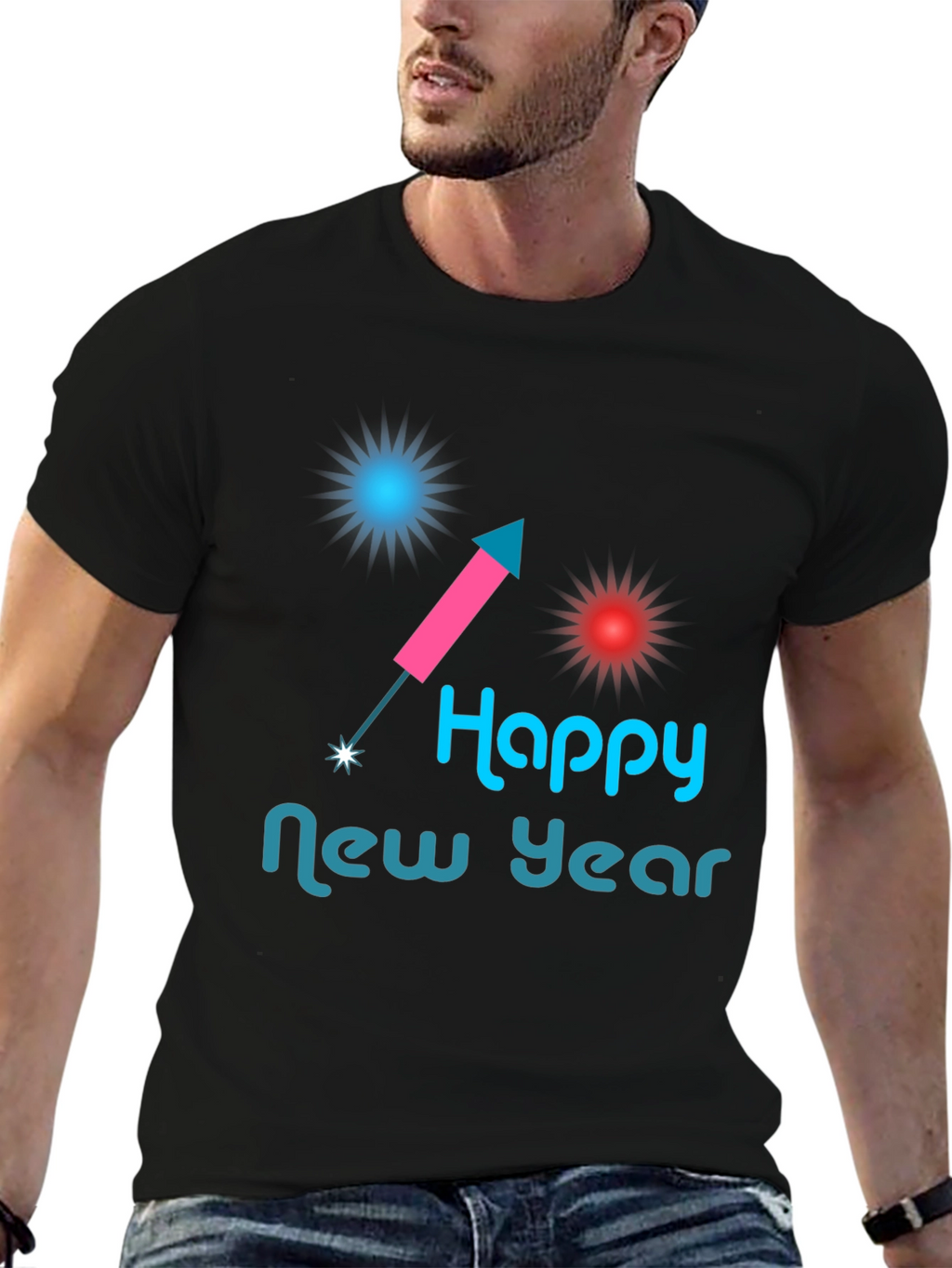Happy New Year Graphic Tee - Black Casual Shirt