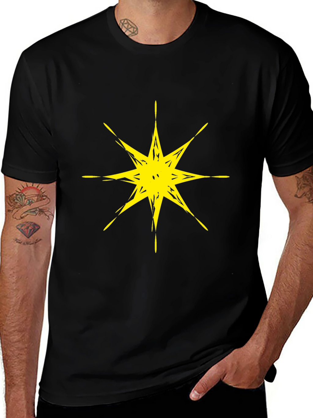 Abstract Star Graphic Black T-Shirt