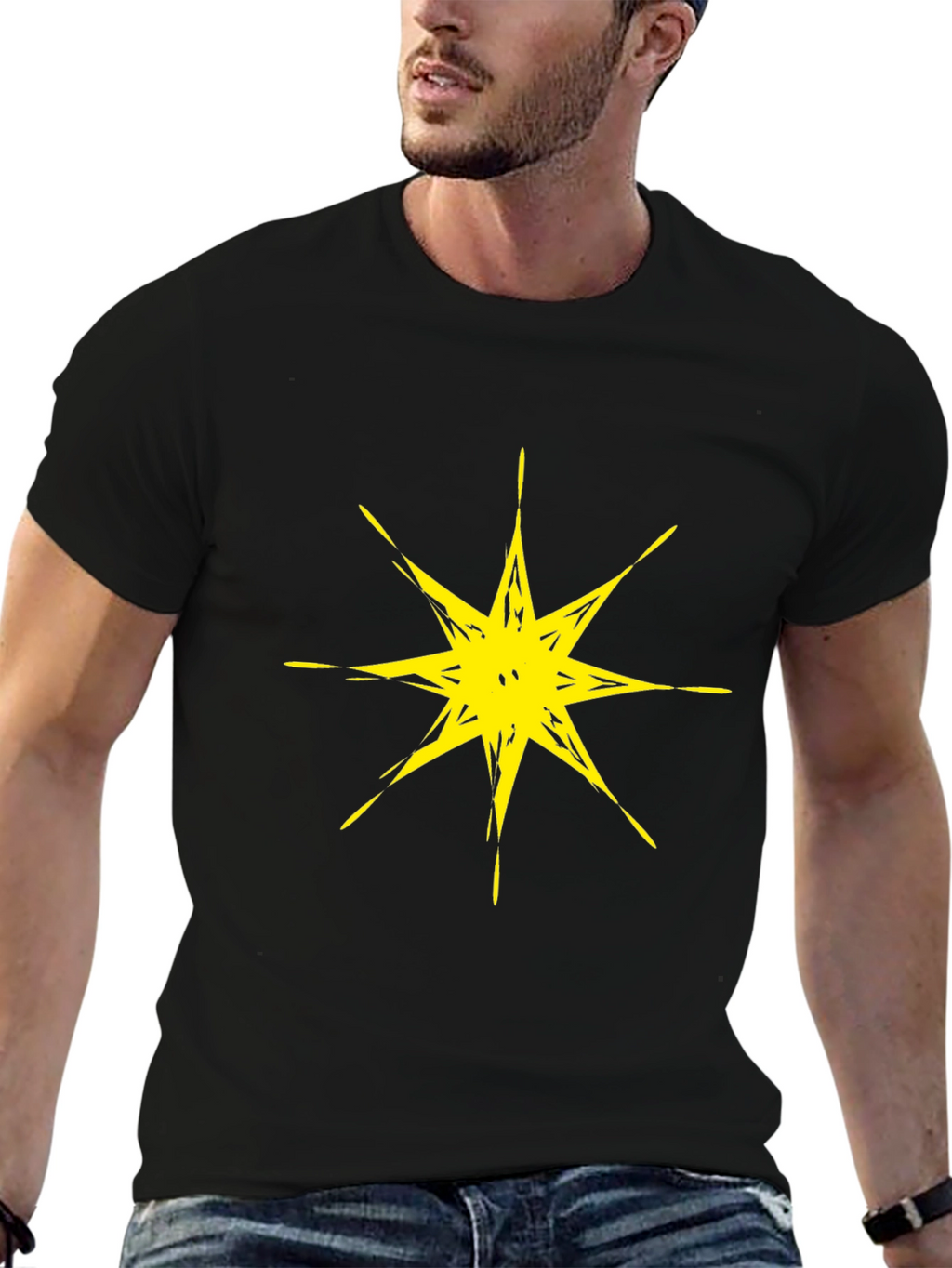 Abstract Star Graphic Black T-Shirt