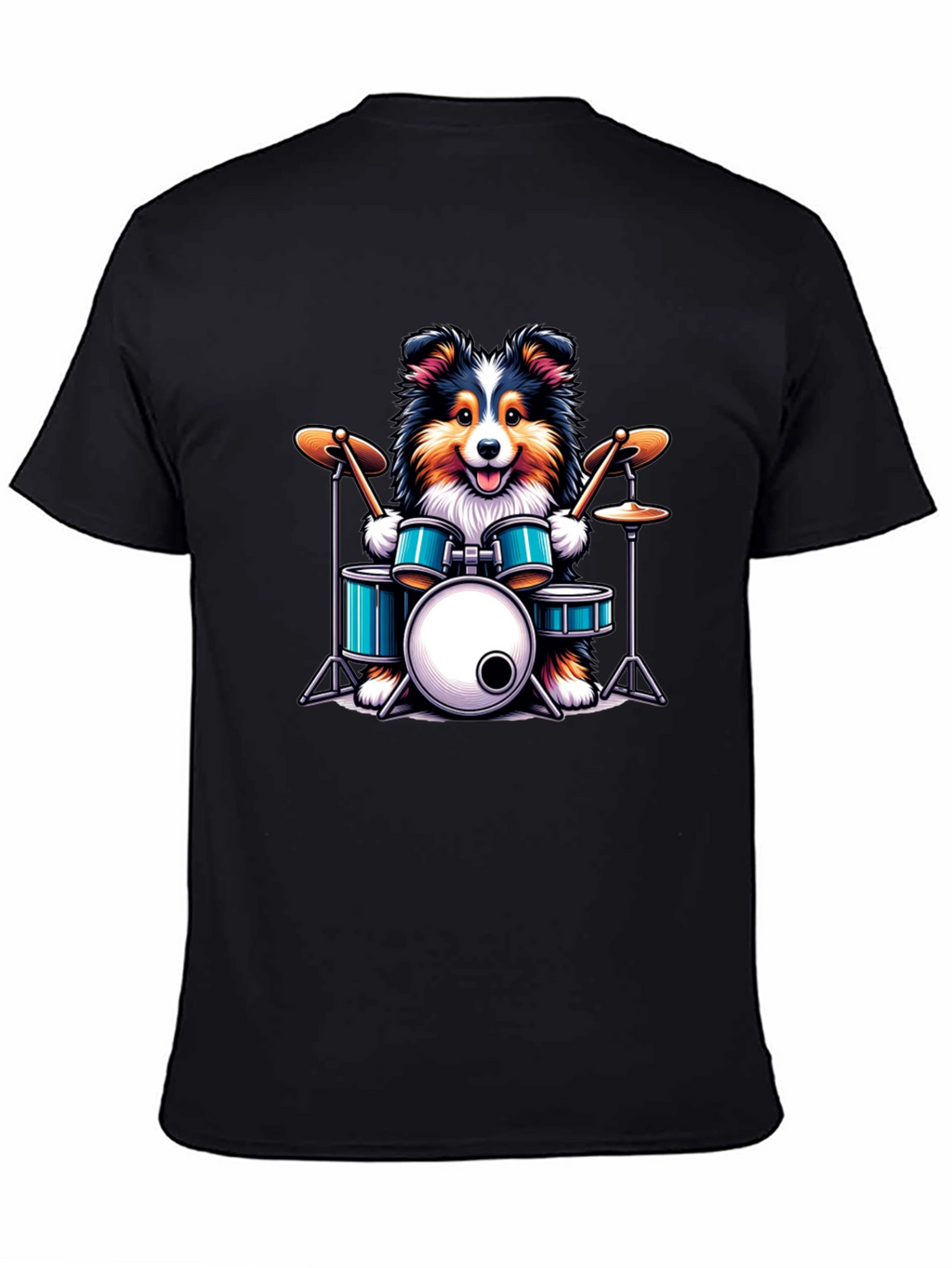 Dog Drummer Graphic Tee - Black Cotton T-Shirt