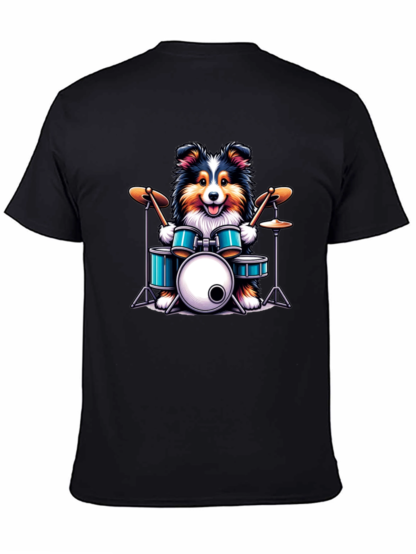 Dog Drummer Graphic Tee - Black Cotton T-Shirt