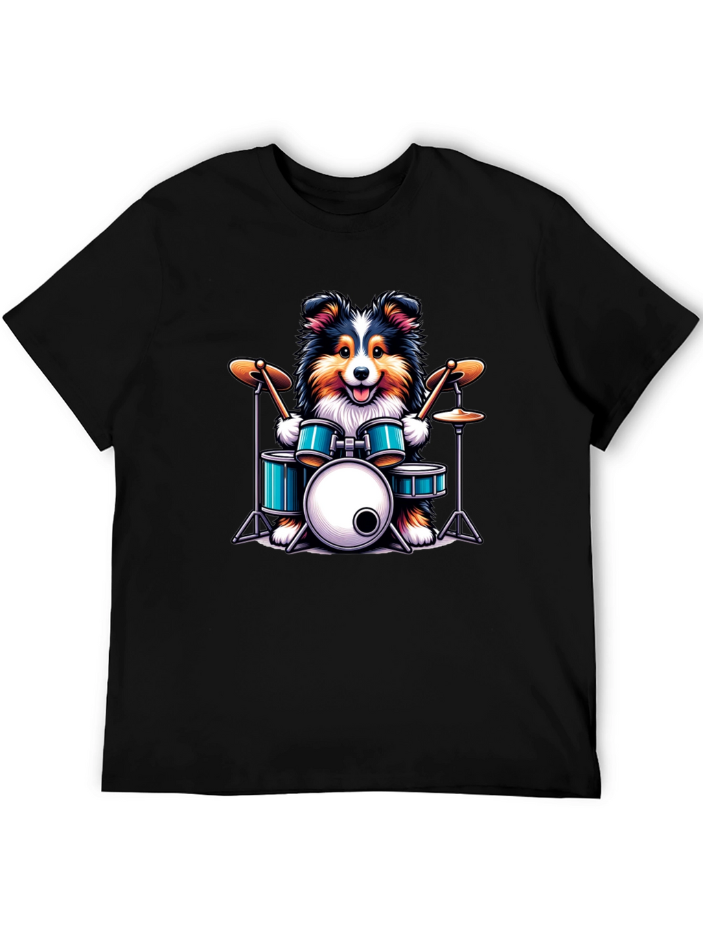 Dog Drummer Graphic Tee - Black Cotton T-Shirt