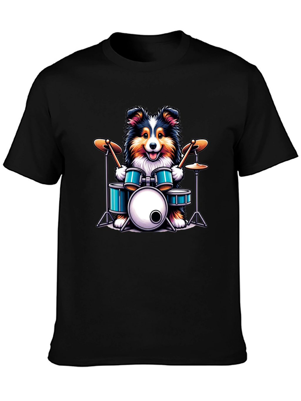 Dog Drummer Graphic Tee - Black Cotton T-Shirt