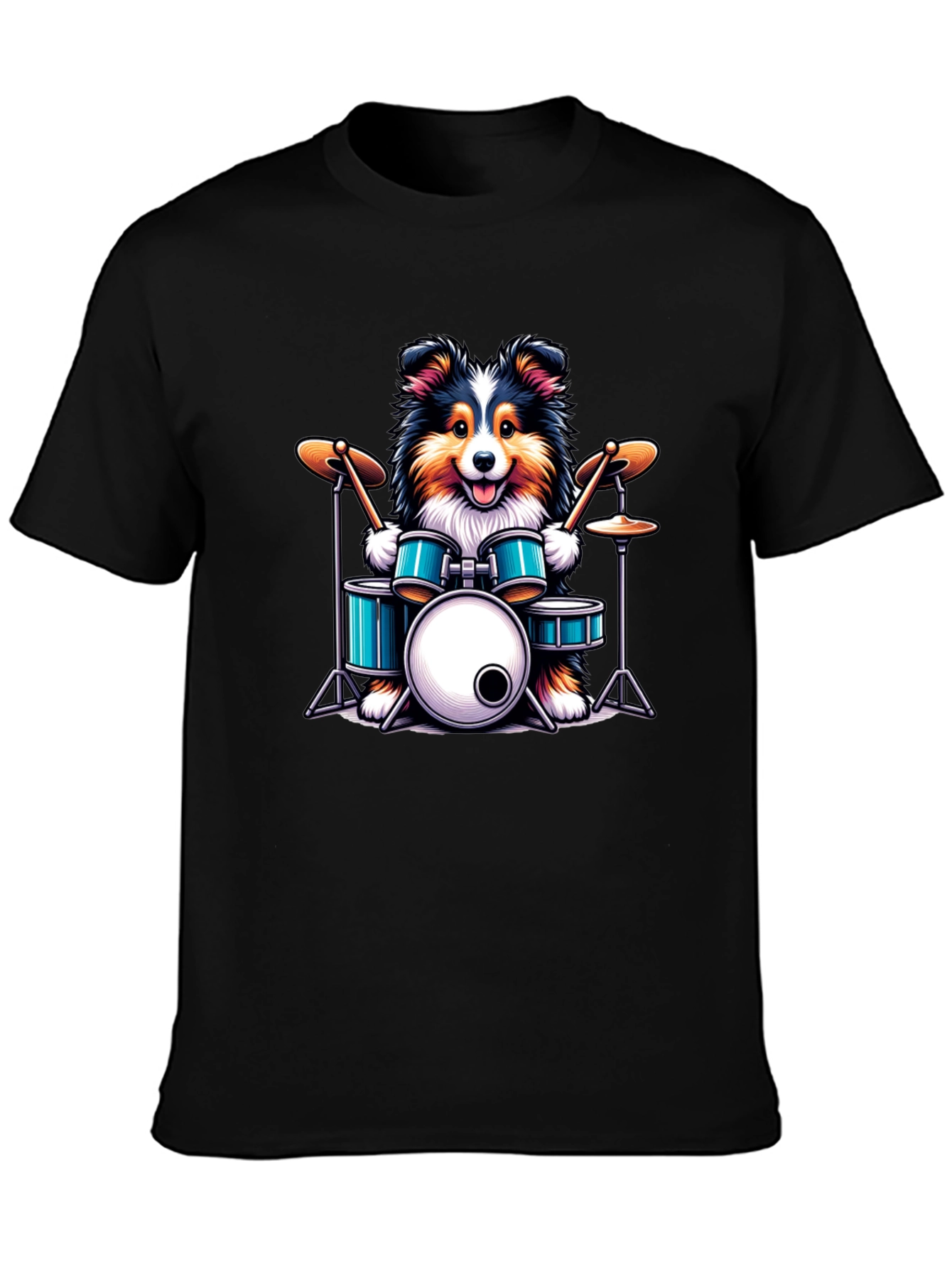Dog Drummer Graphic Tee - Black Cotton T-Shirt
