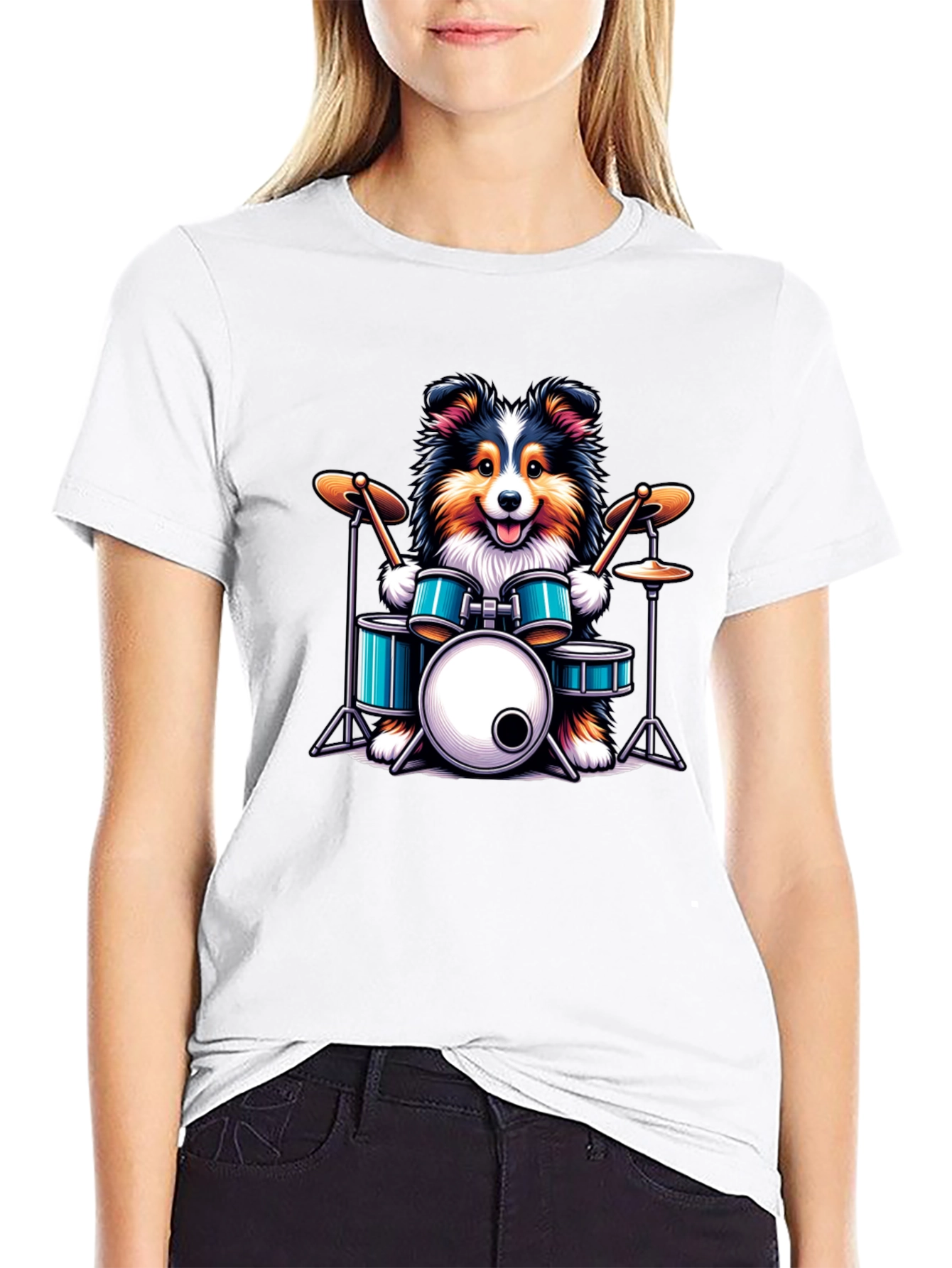 Dog Drummer Graphic Tee - Black Cotton T-Shirt