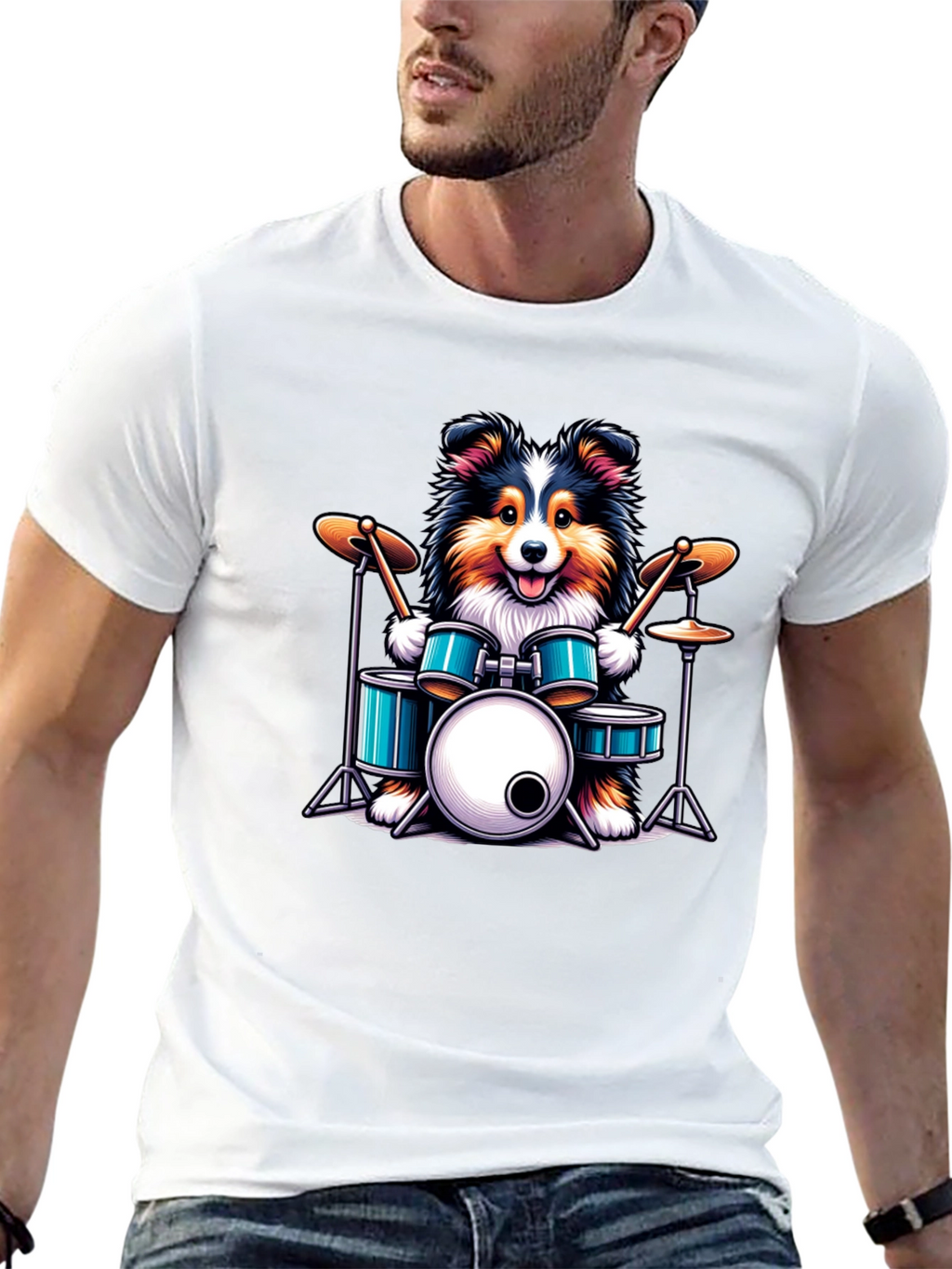 Dog Drummer Graphic Tee - Black Cotton T-Shirt