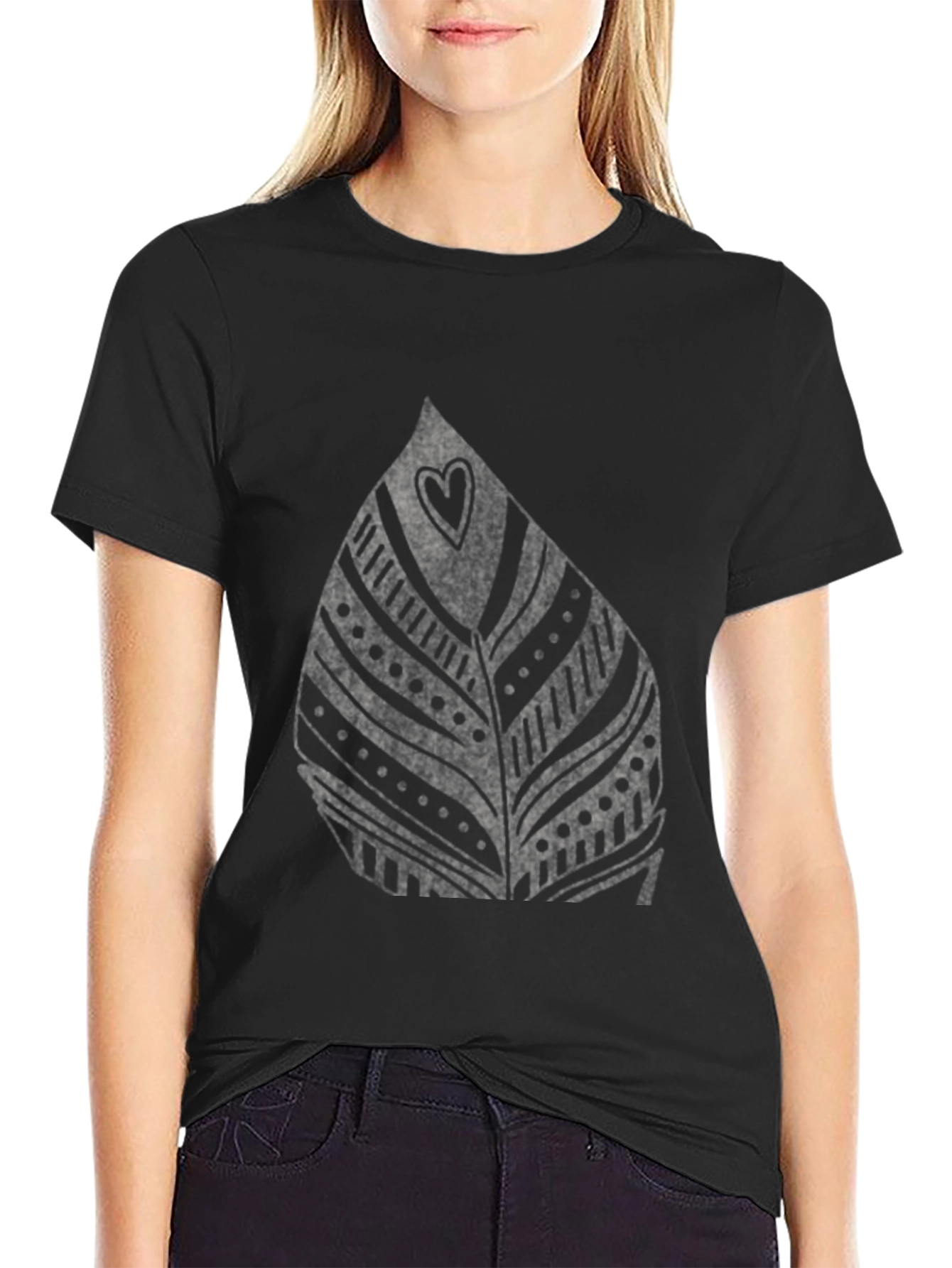 Leaf Heart Graphic Black T-Shirt