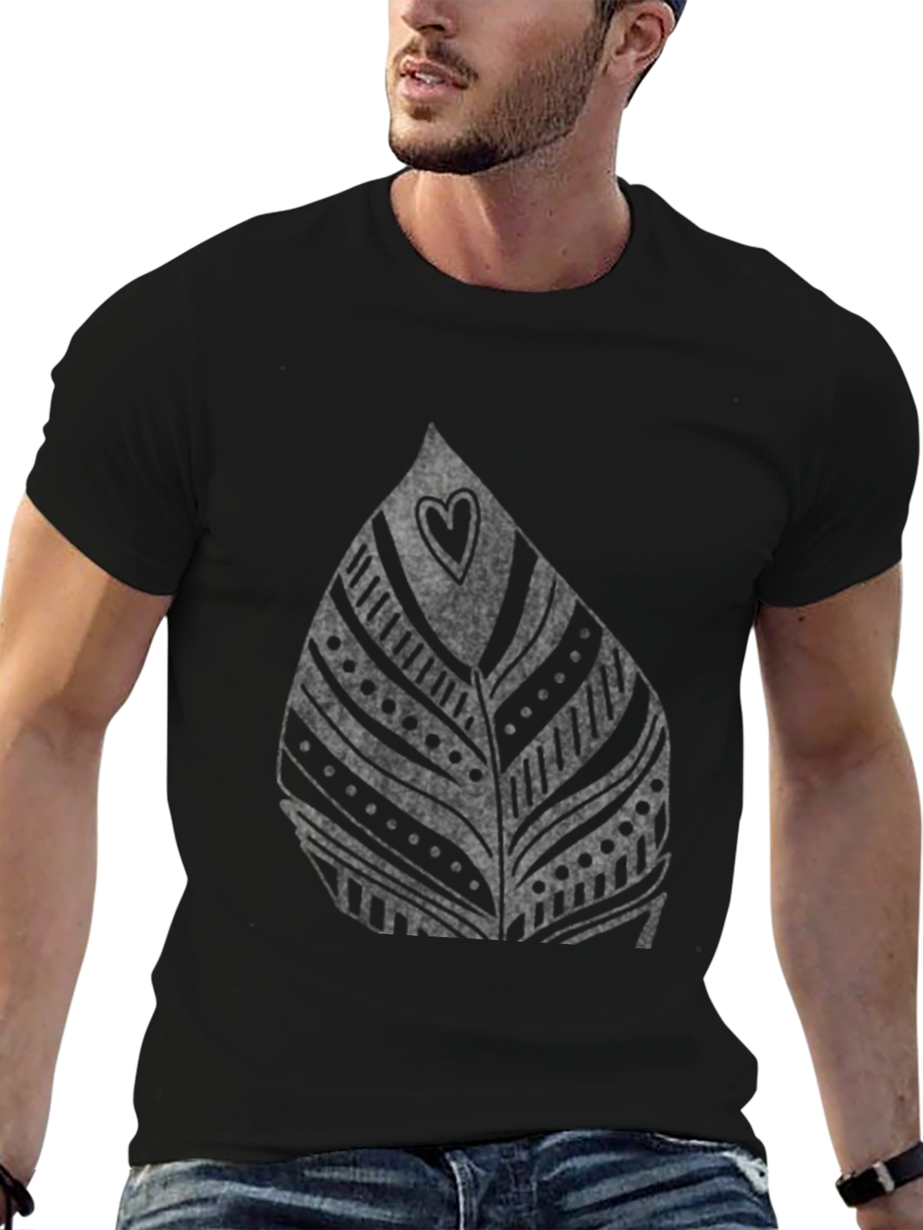 Leaf Heart Graphic Black T-Shirt