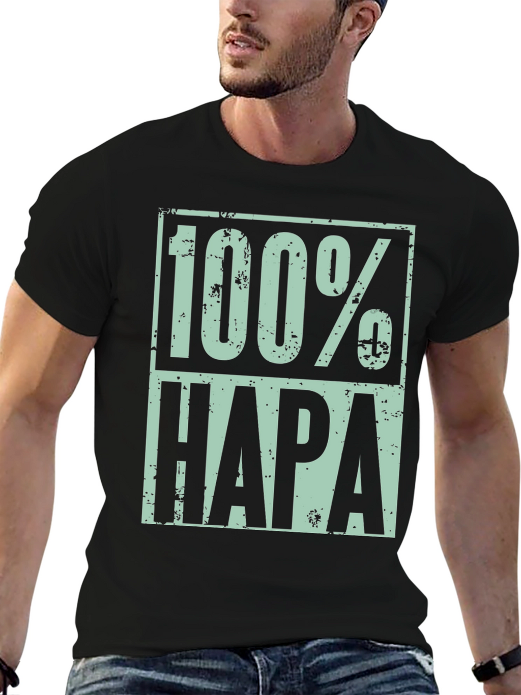 100% Hapa Graphic T-Shirt - Distressed Design