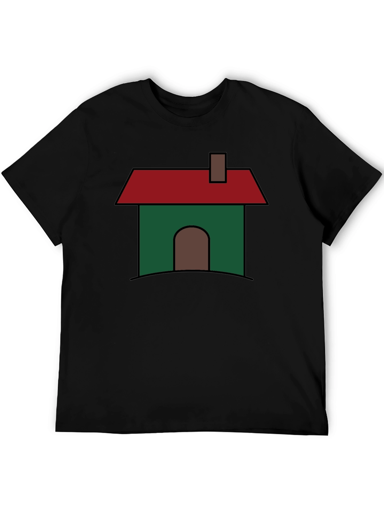Cartoon House Graphic T-Shirt - Black Cotton Blend