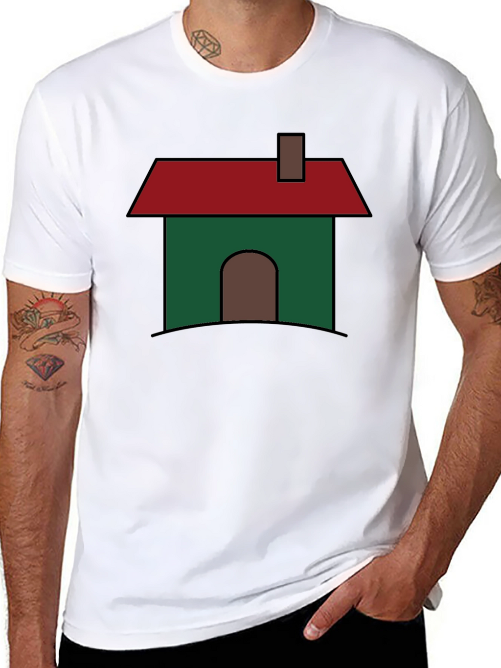 Cartoon House Graphic T-Shirt - Black Cotton Blend