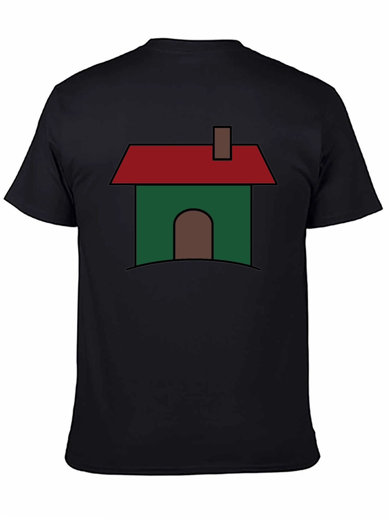 Cartoon House Graphic T-Shirt - Black Cotton Blend