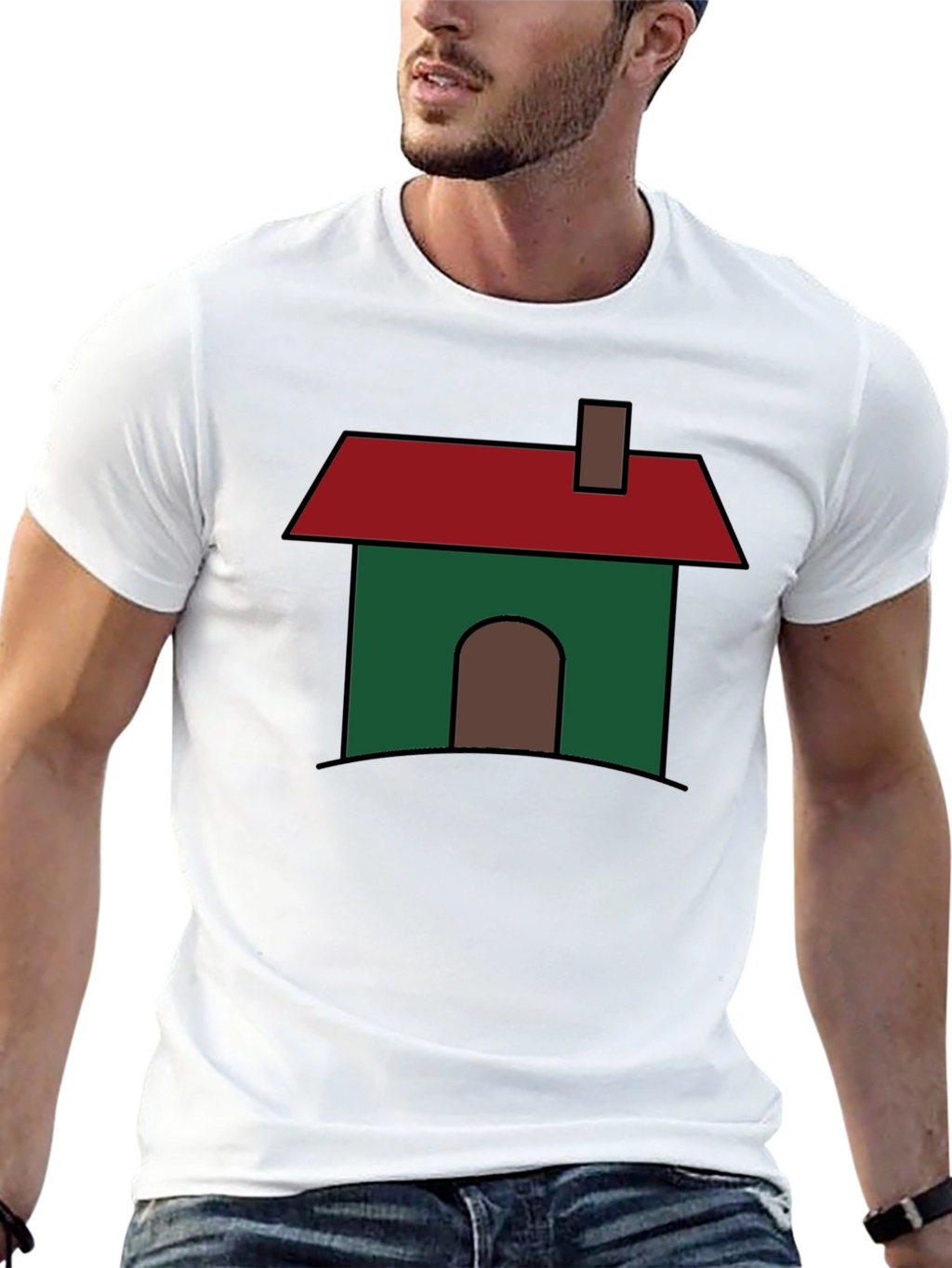 Cartoon House Graphic T-Shirt - Black Cotton Blend