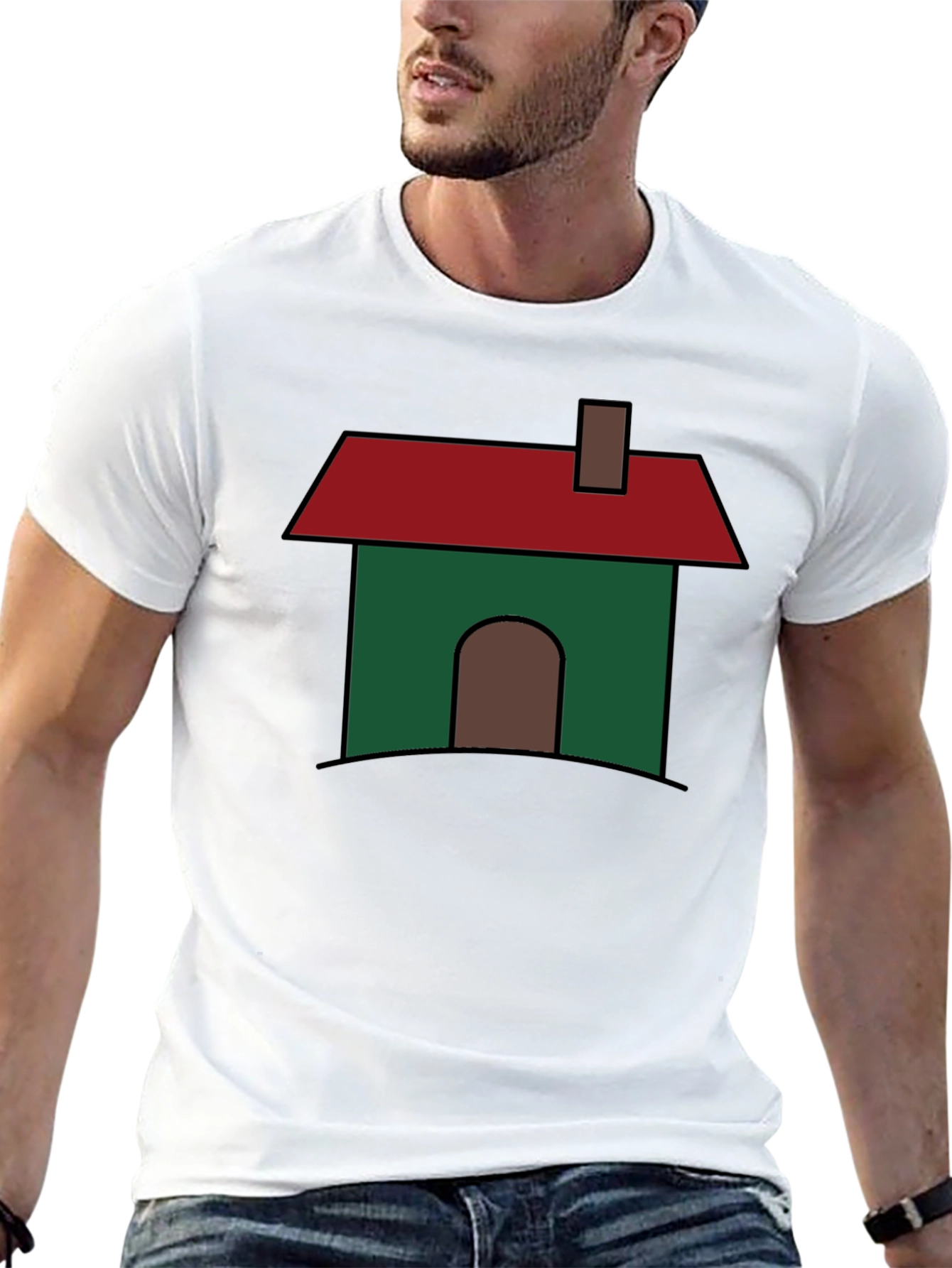 Cartoon House Graphic T-Shirt - Black Cotton Blend
