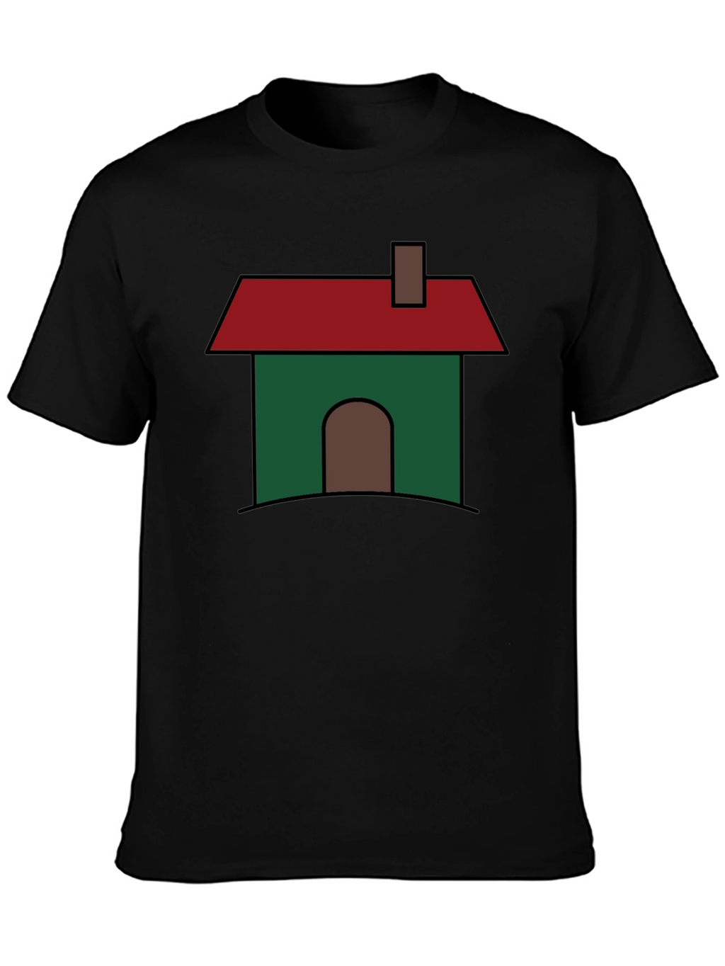 Cartoon House Graphic T-Shirt - Black Cotton Blend