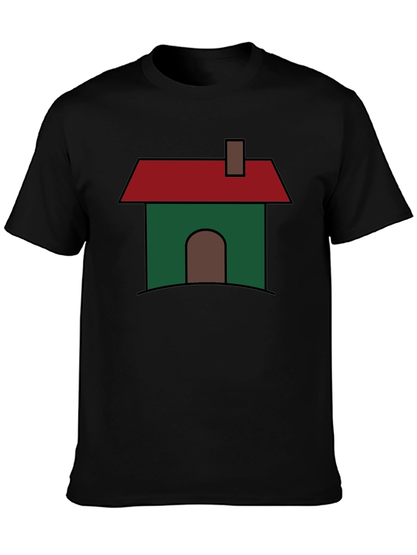 Cartoon House Graphic T-Shirt - Black Cotton Blend