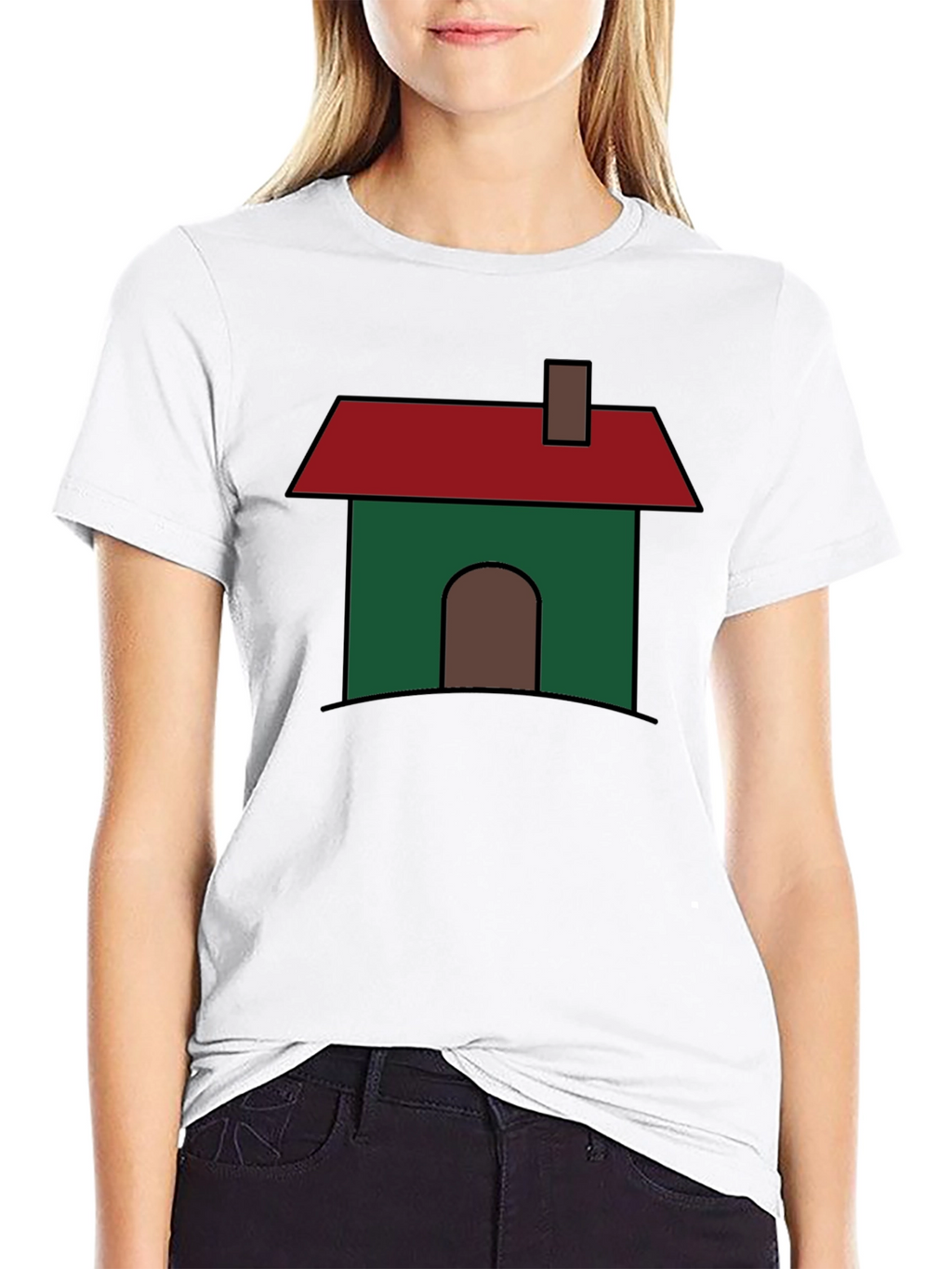 Cartoon House Graphic T-Shirt - Black Cotton Blend