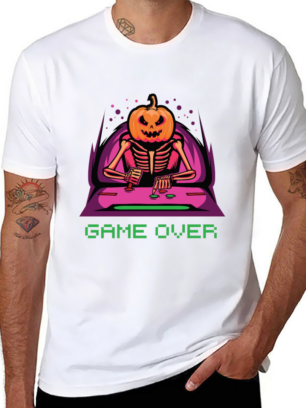 Game Over Pumpkin Skeleton Graphic Tee