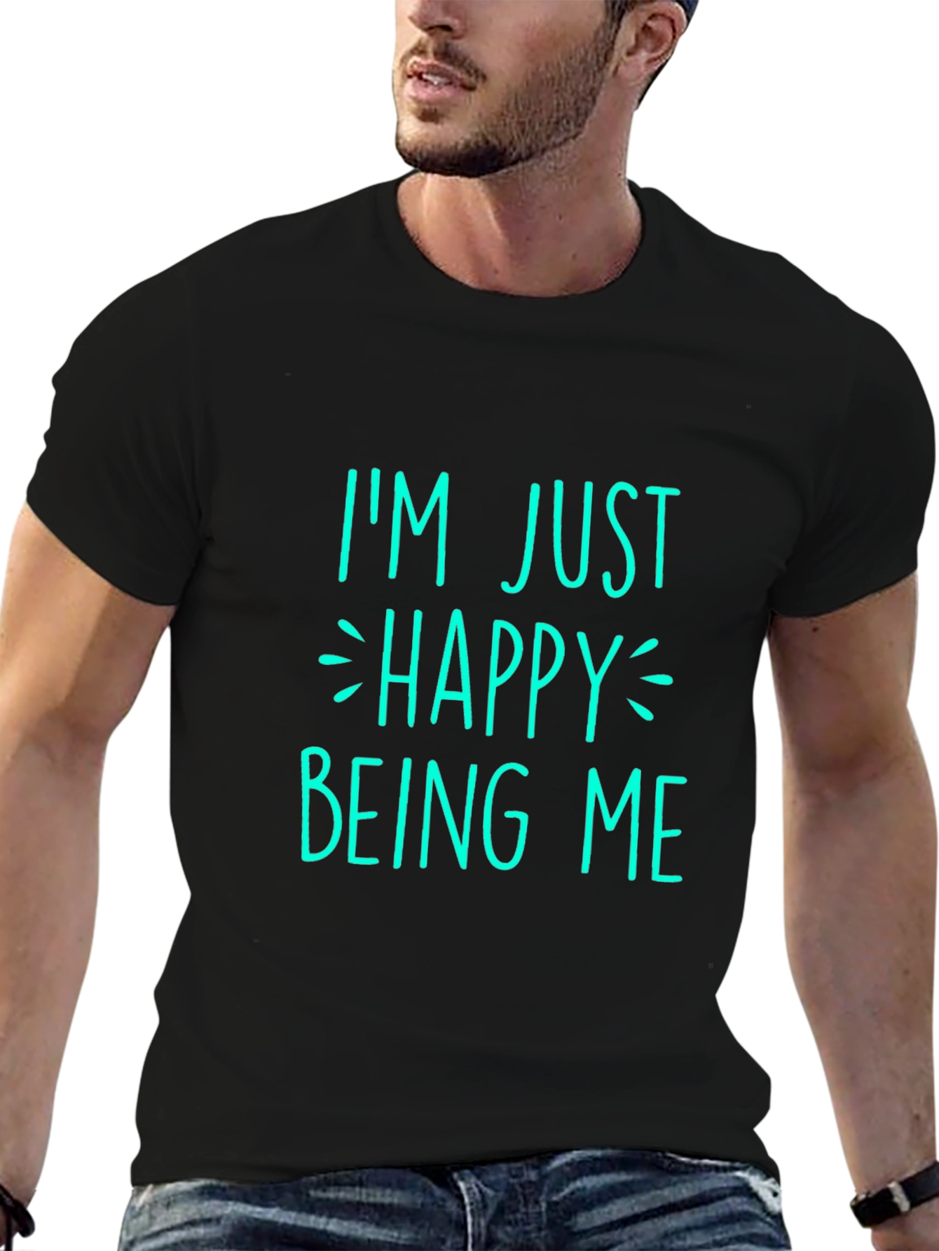Happy Being Me Graphic Tee - Black Cotton T-Shirt