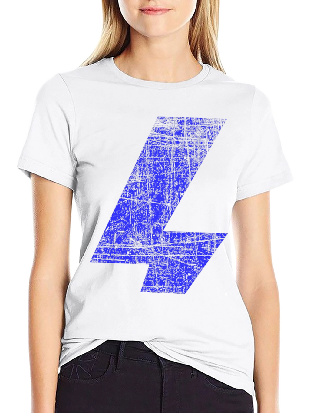 Blue Distressed Lightning Bolt Graphic Tee - Black