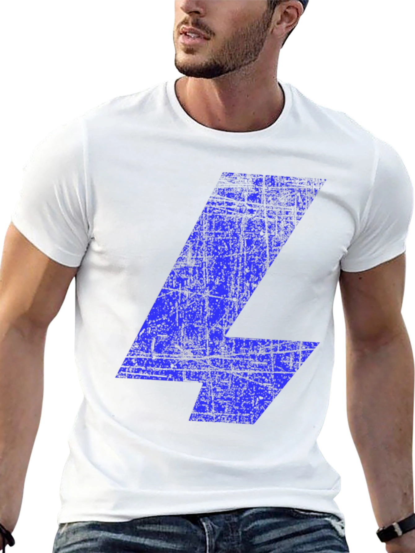 Blue Distressed Lightning Bolt Graphic Tee - Black