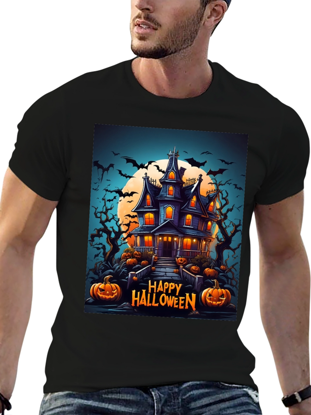 Happy Halloween Haunted House Graphic Tee