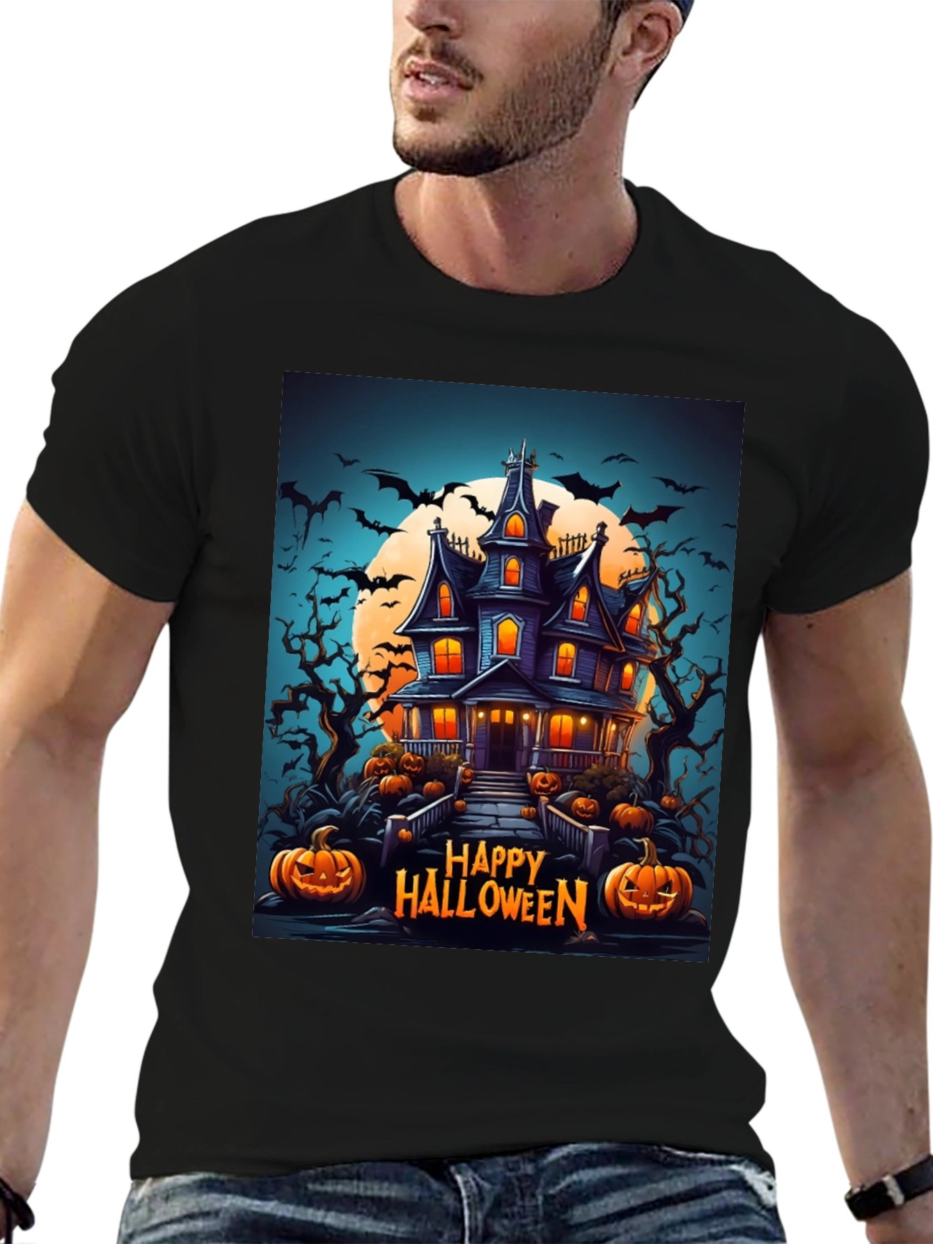 Happy Halloween Haunted House Graphic Tee