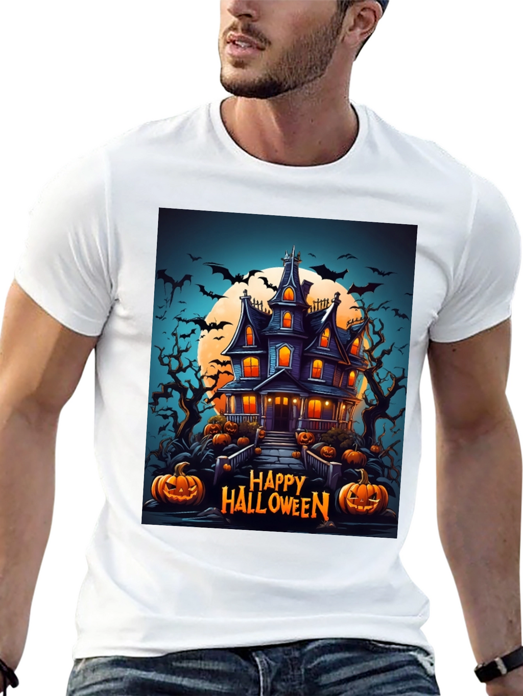 Happy Halloween Haunted House Graphic Tee
