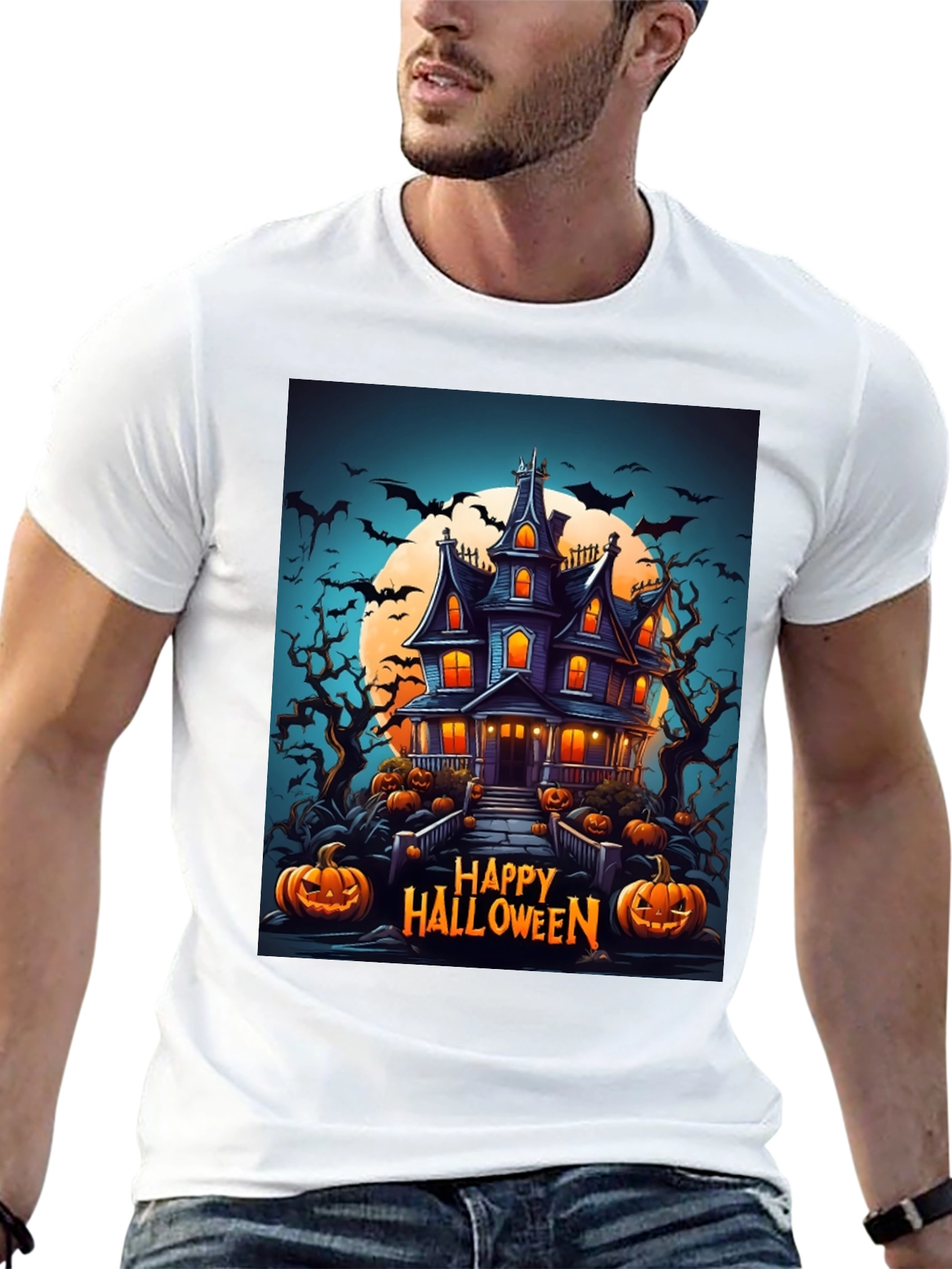 Happy Halloween Haunted House Graphic Tee