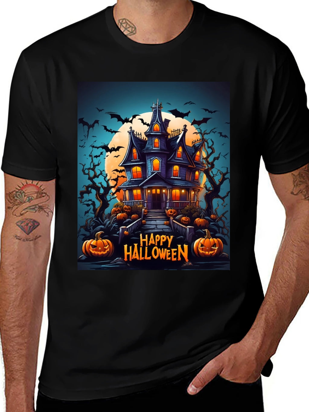 Happy Halloween Haunted House Graphic Tee